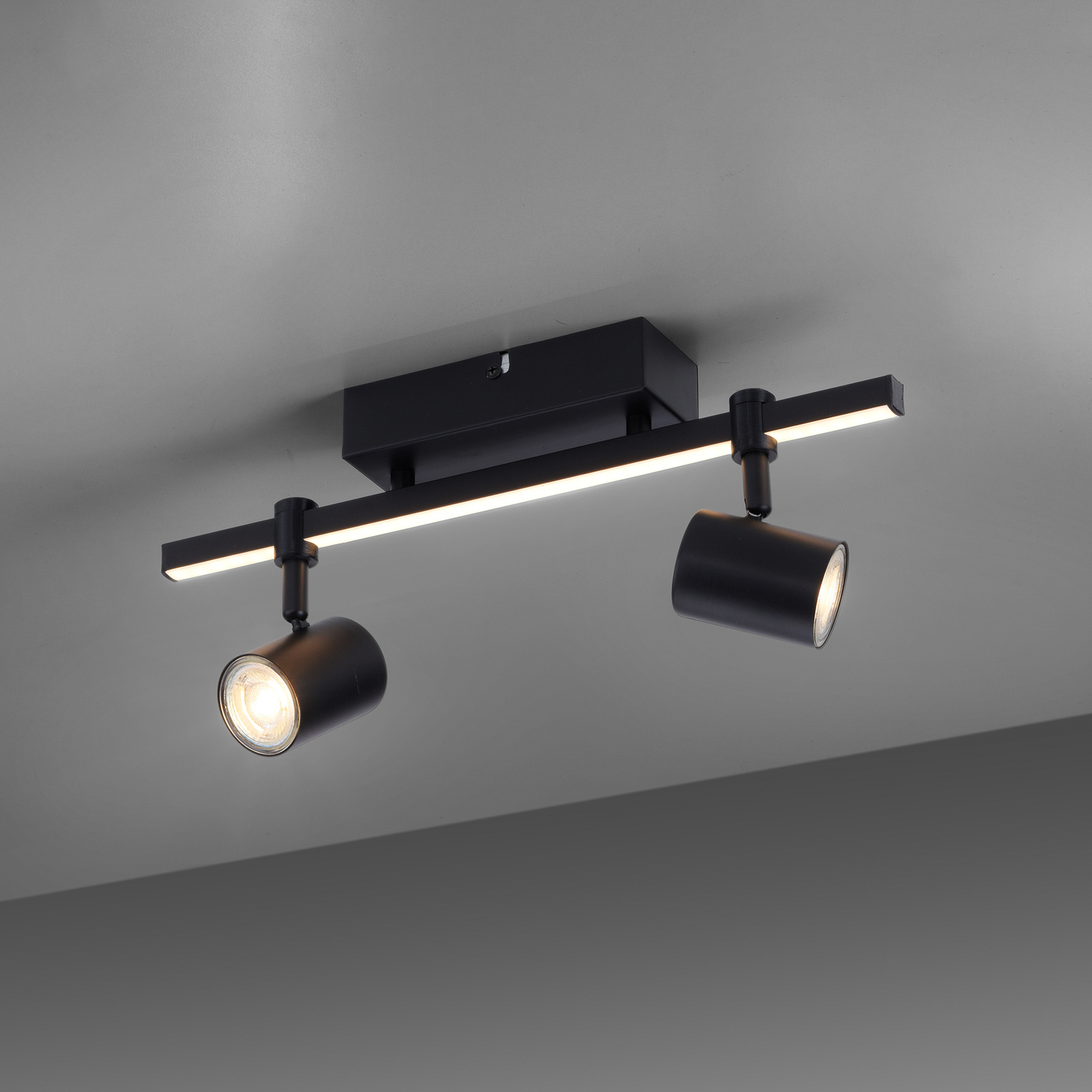 Faretto LED a soffitto Barik, nero, 2 luci