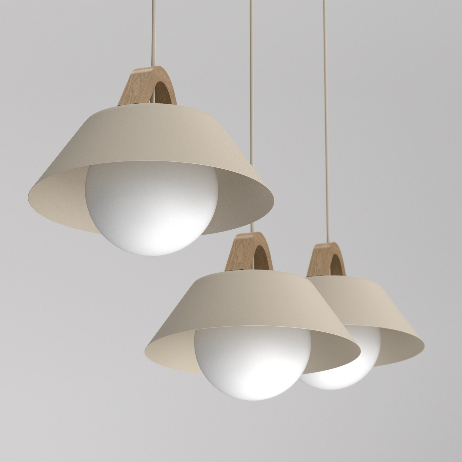 Funda pendant light, beige, length 110 cm, 3-bulb, metal/glass Funda pendant light, beige, length 110 cm, 3-bulb, metal/glass