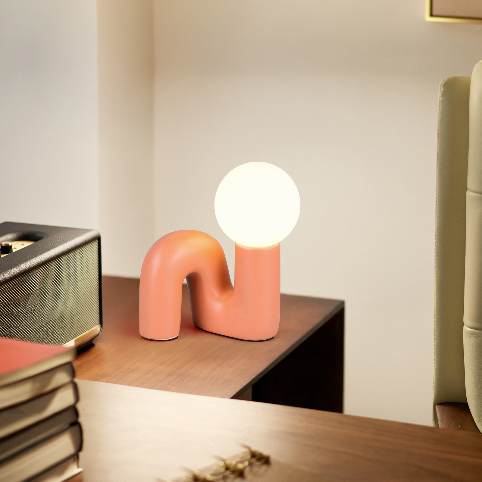 Lampa de masă Quinn, portocaliu, înălțime 22 cm, ceramică/sticlă, G9