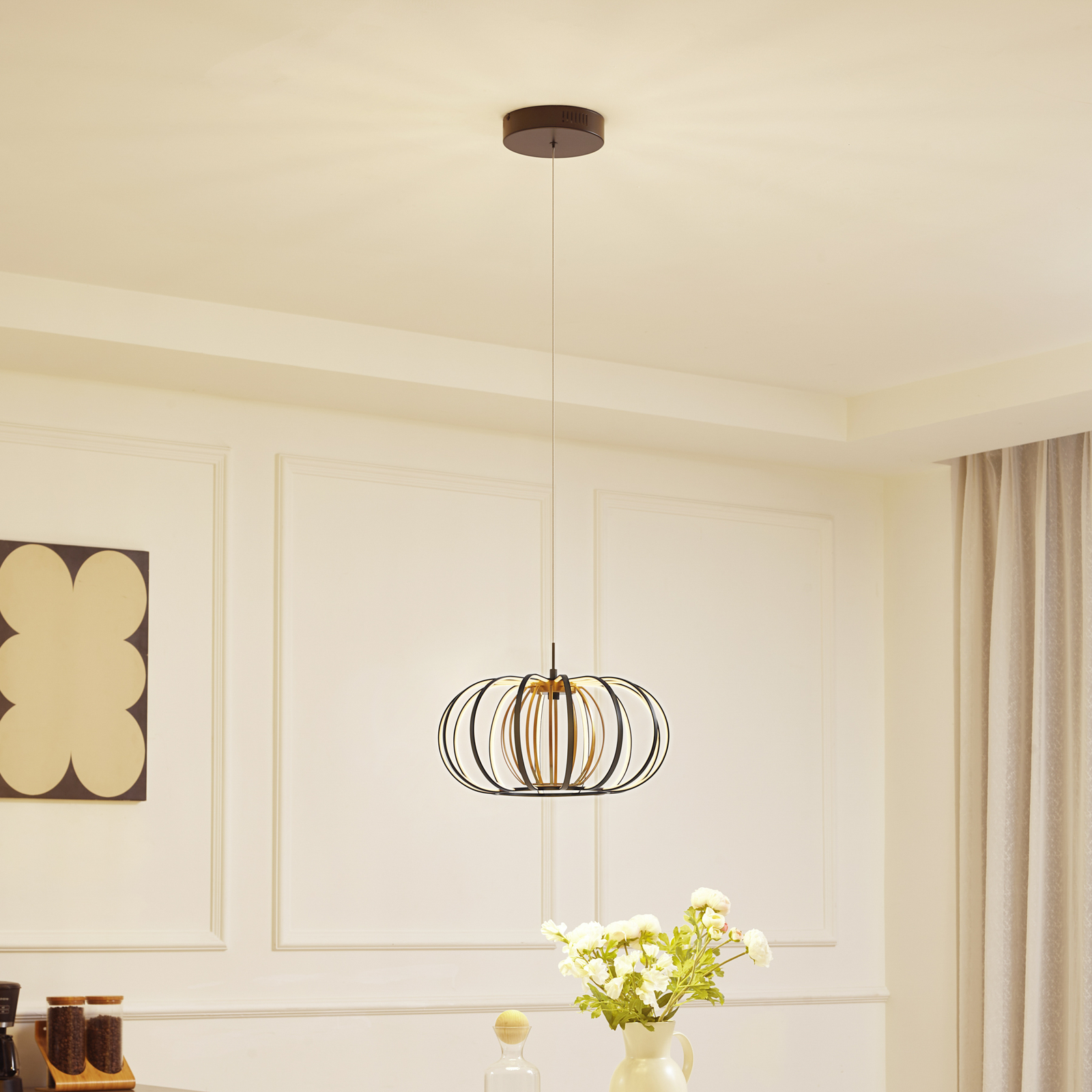 Lucande LED pendant light Birger, black/gold, iron