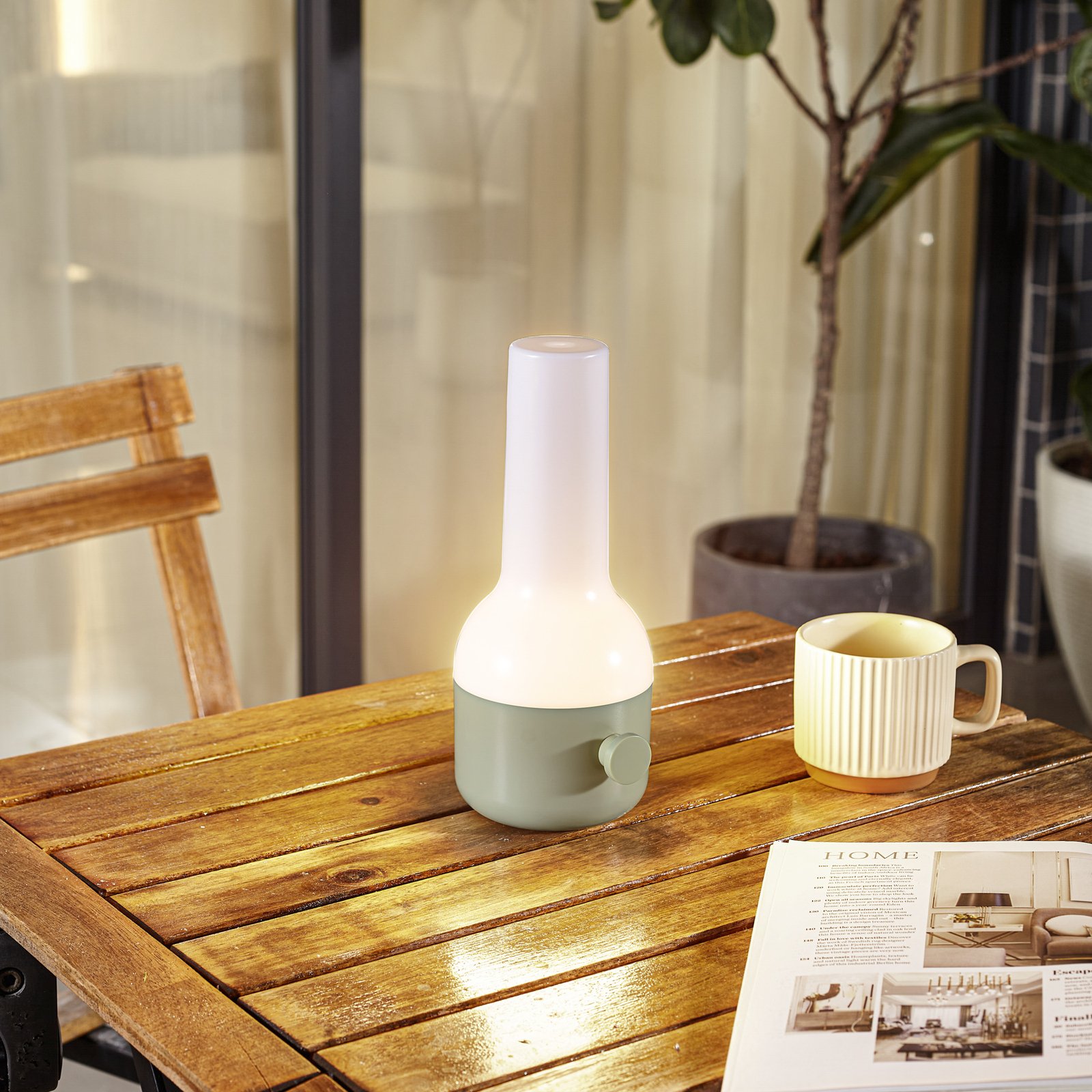 Isaline Portable Table Lamp Dim. IP44 Green - Lindby