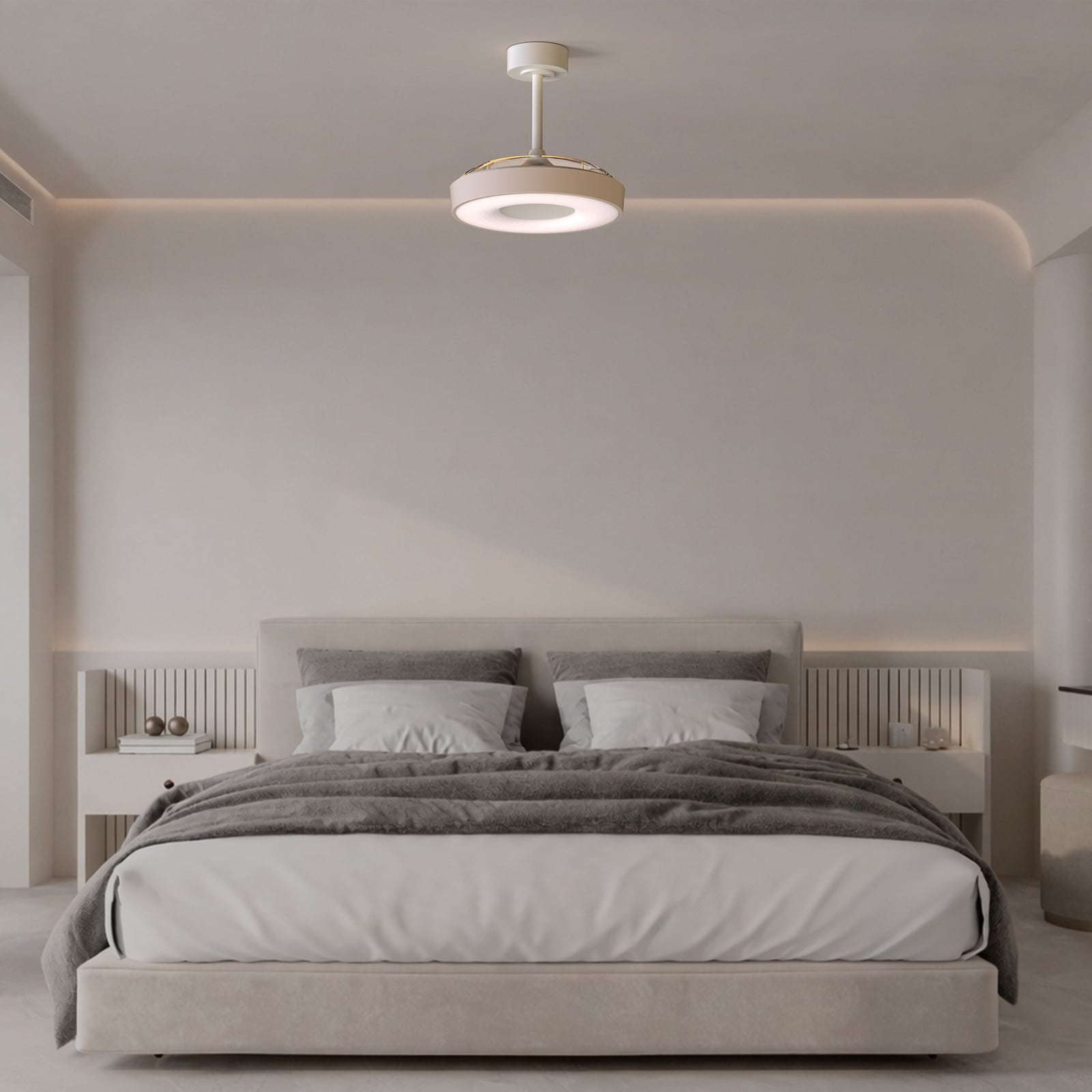 Ventilador de techo LED inteligente Coin Mini, beige/blanco, CC, silencioso Ventilador de techo LED inteligente Coin Mini, beige/blanco, CC, silencioso
