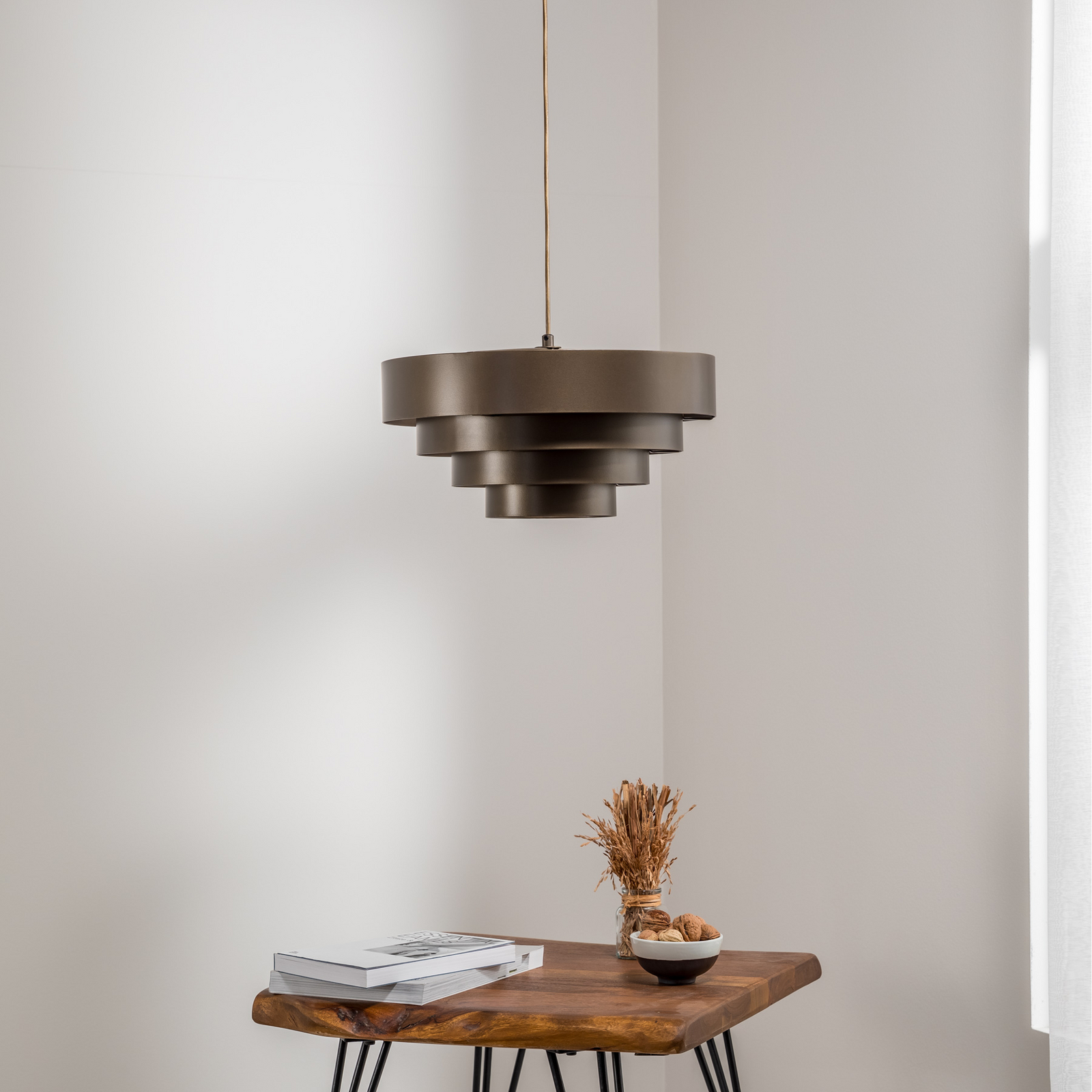 Rings pendant light, titanium-coloured, steel, 1 x E27