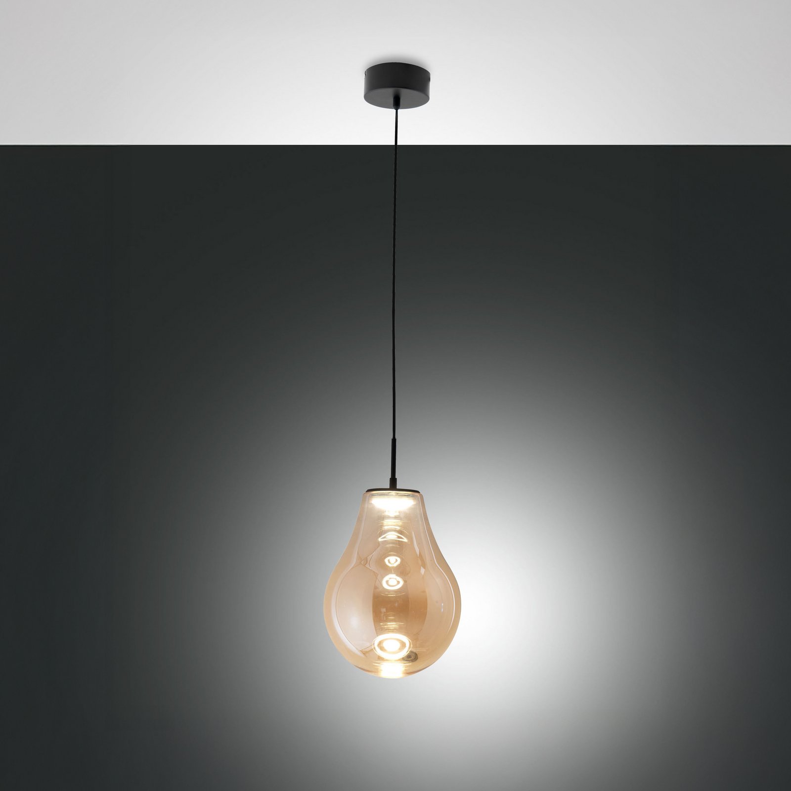 LED-Hängeleuchte Noa, amber, Glas, Ø 25 cm, CCT, dimmbar