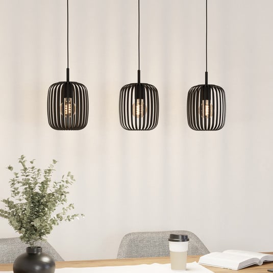 Hängeleuchte Romazzina, schwarz, Länge 90 cm, 3-flg., Metall