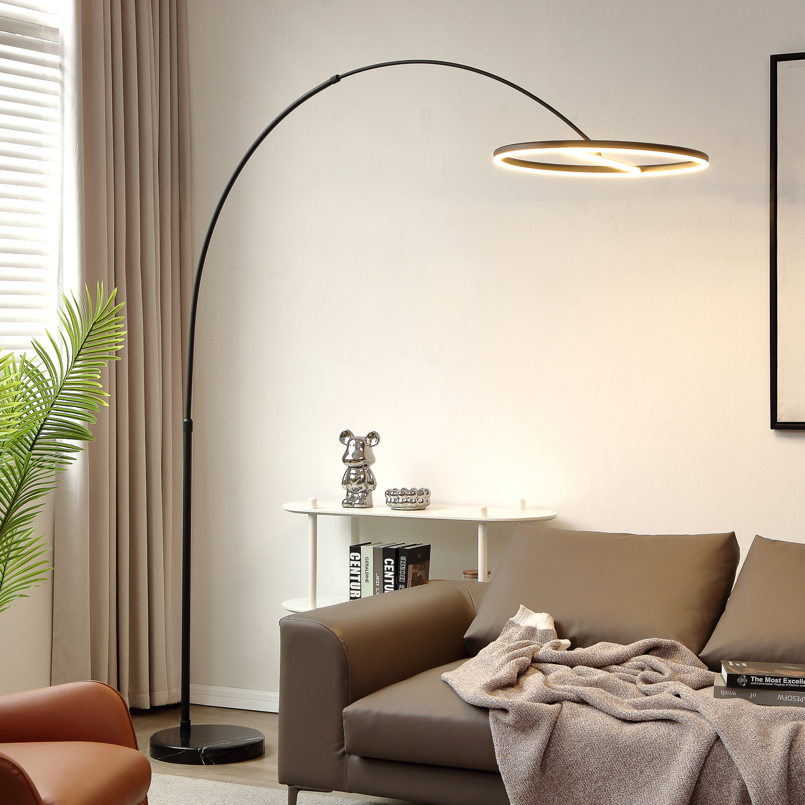 Lucande Virvera LED arc floor lamp, round, black