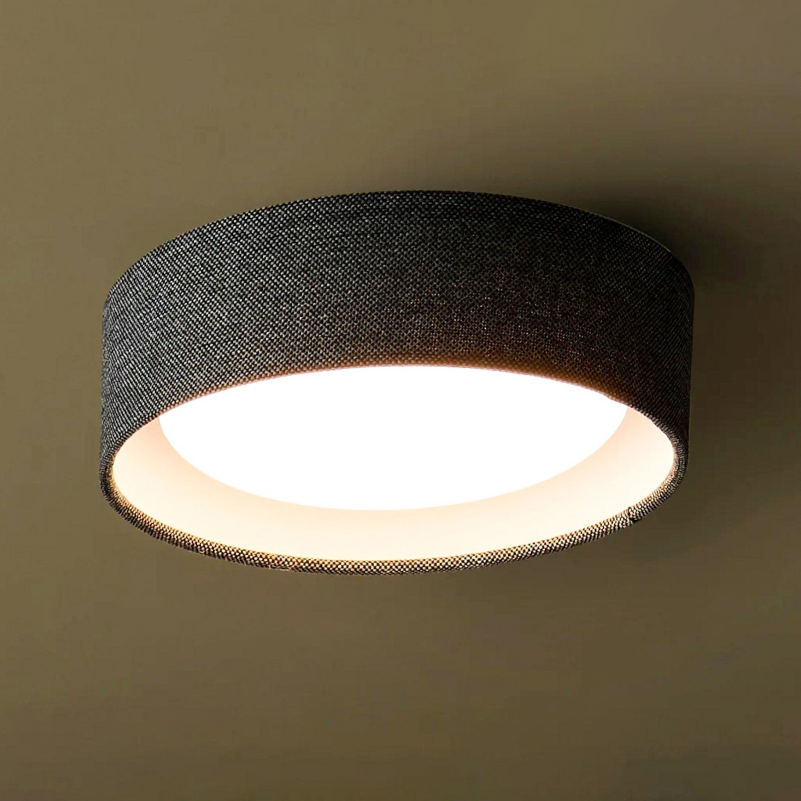 Beacon taklampa Uno, mörkgrå, textil, Ø 25 cm, GX53