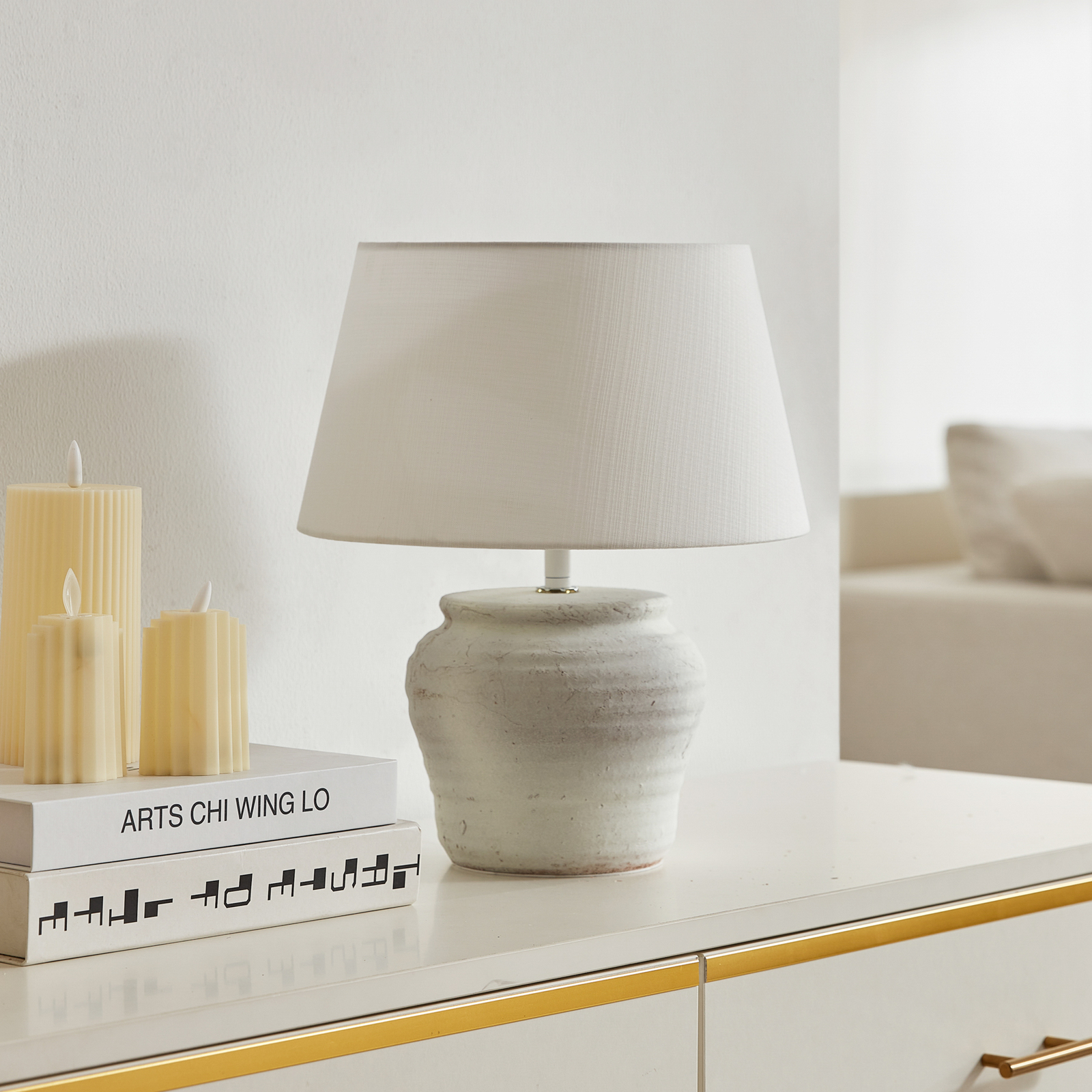 Lampă de masă Lindby Aelith, Ø 30 cm, alb, ceramică, E27