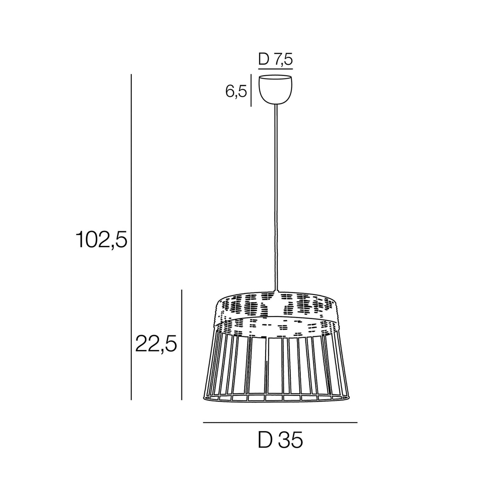 Pakabinamas šviestuvas „Indah“, juodos spalvos, skersmuo 35 cm, metalas/rotangas