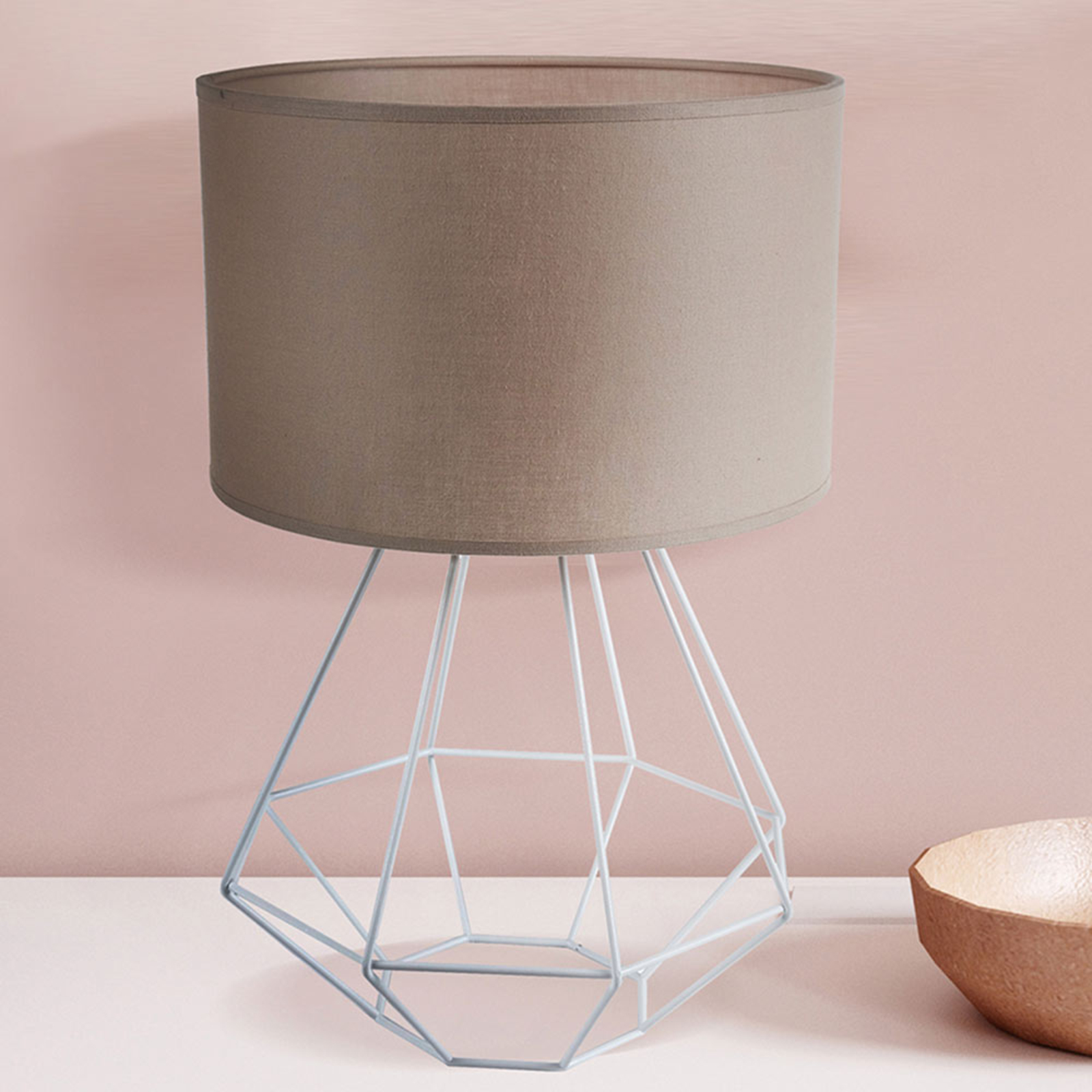 DUOLLA Alessio table lamp, cappuccino, for Living / Dining Room, cotton fabric, metal, E27, 40 W, energy efficiency: A++, H: 40 cm