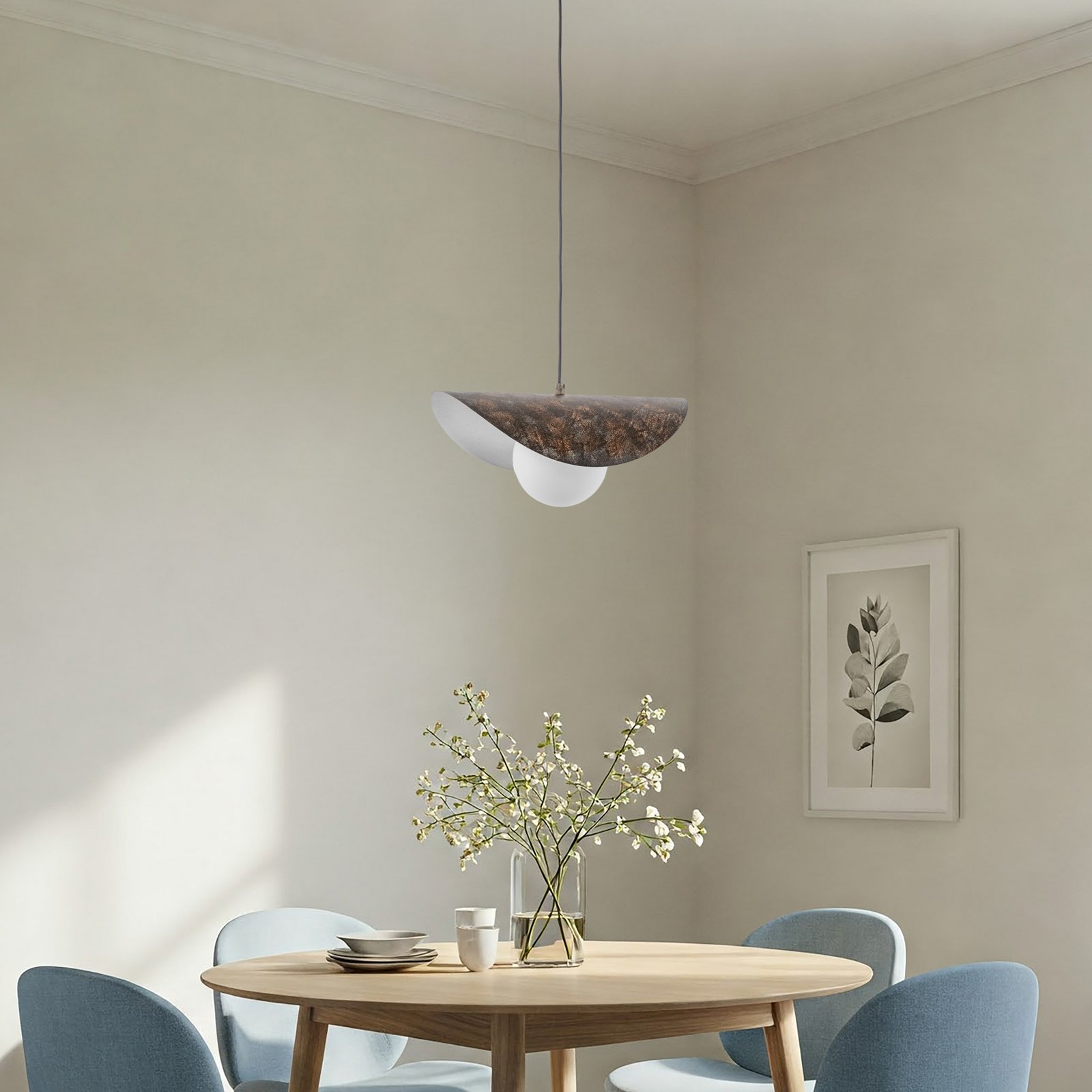 Hänglampa Vatoz, 1 lampa, svart, Ø 40 cm, metall/glas