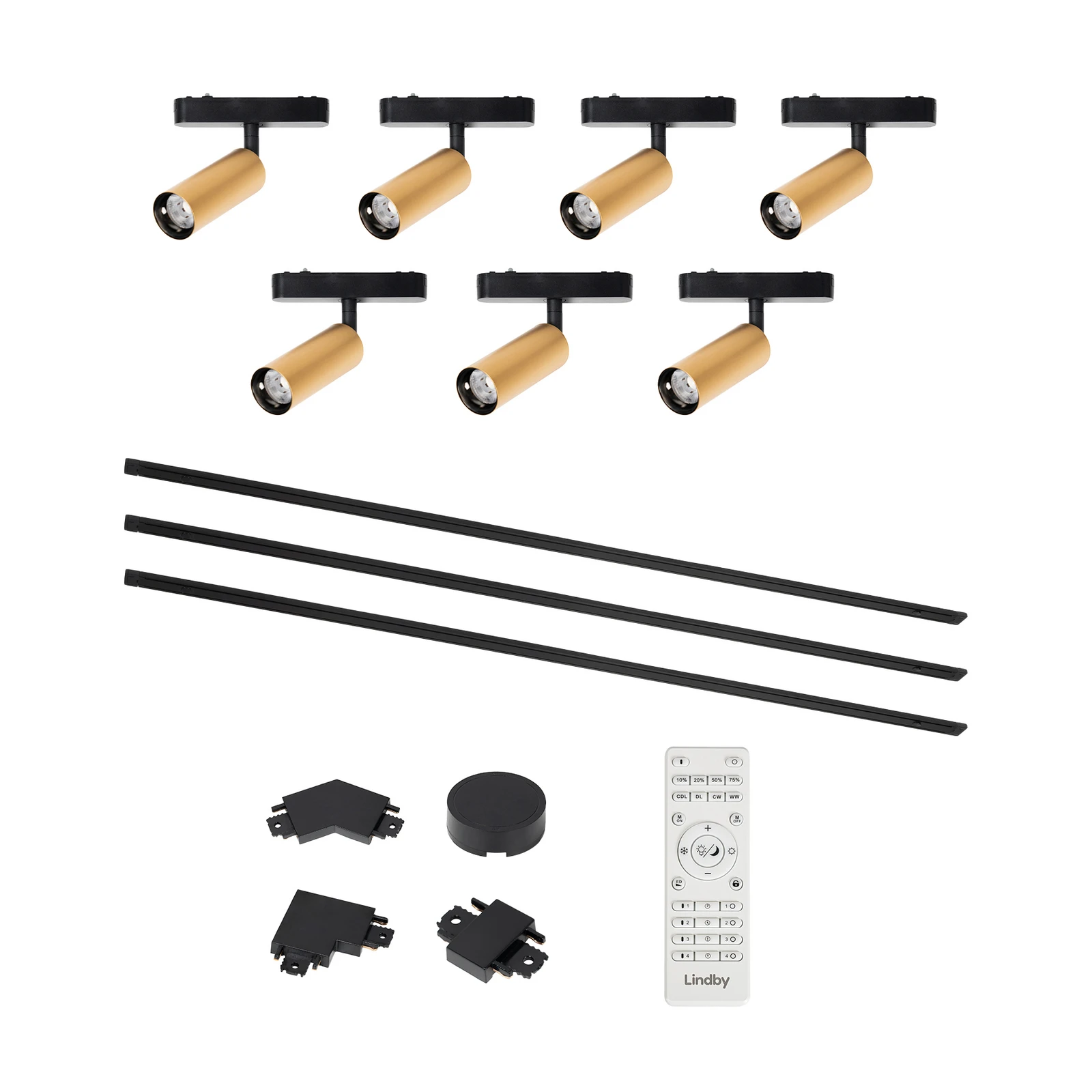 Lumaro track lighting system, spots, 7-bulb, gold, Ø4cm,48V,dimmable