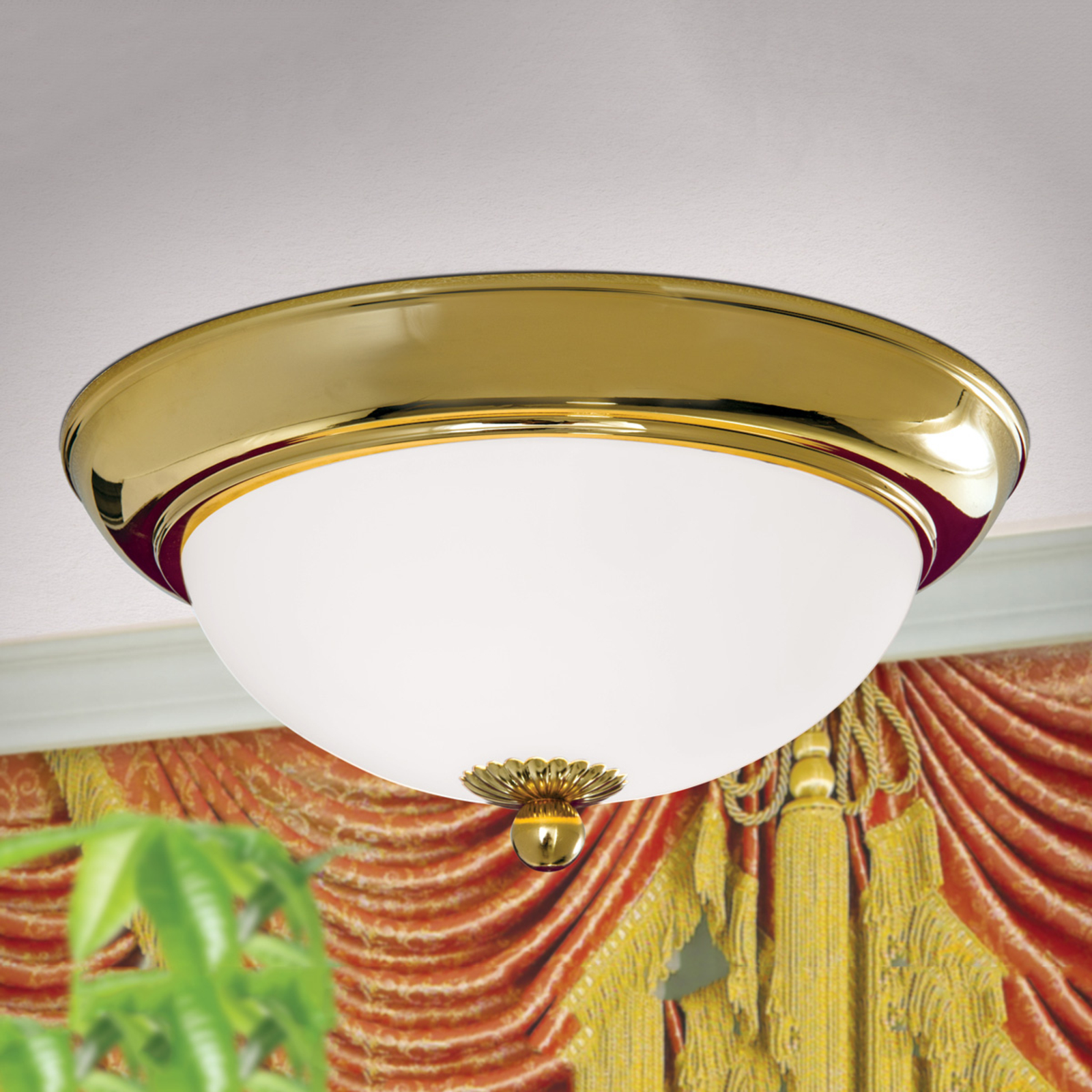 Orion Empire Ceiling Light Diameter 35 cm Gold-Plated, for Living / Dining Room, Solid metal, glass, E27, 60 W, energy efficiency: A++, H: 12 cm