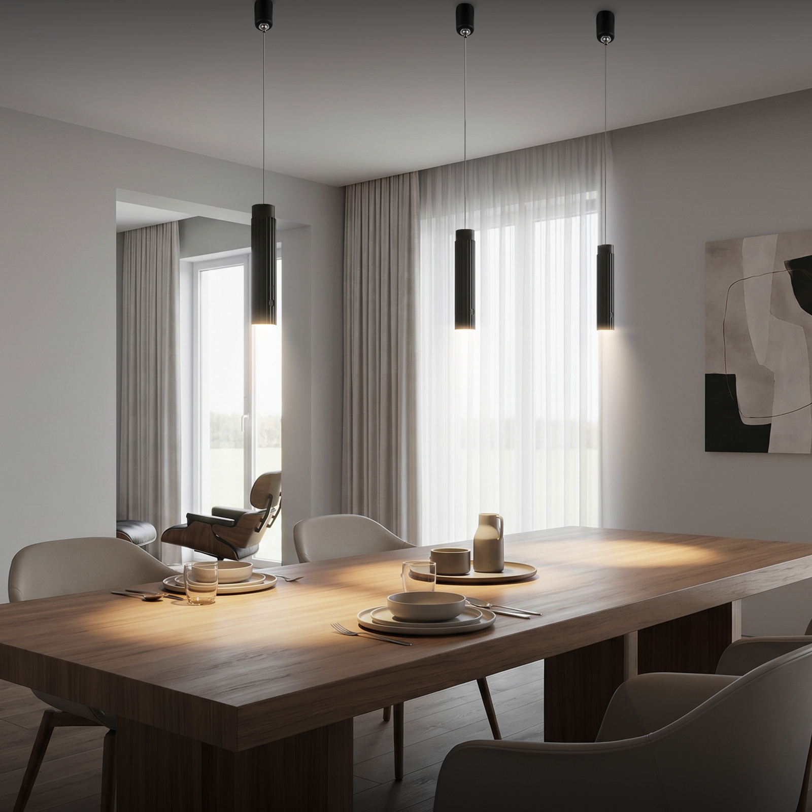 Lámpara colgante LED recargable Hang, negra, de plástico, atenuable