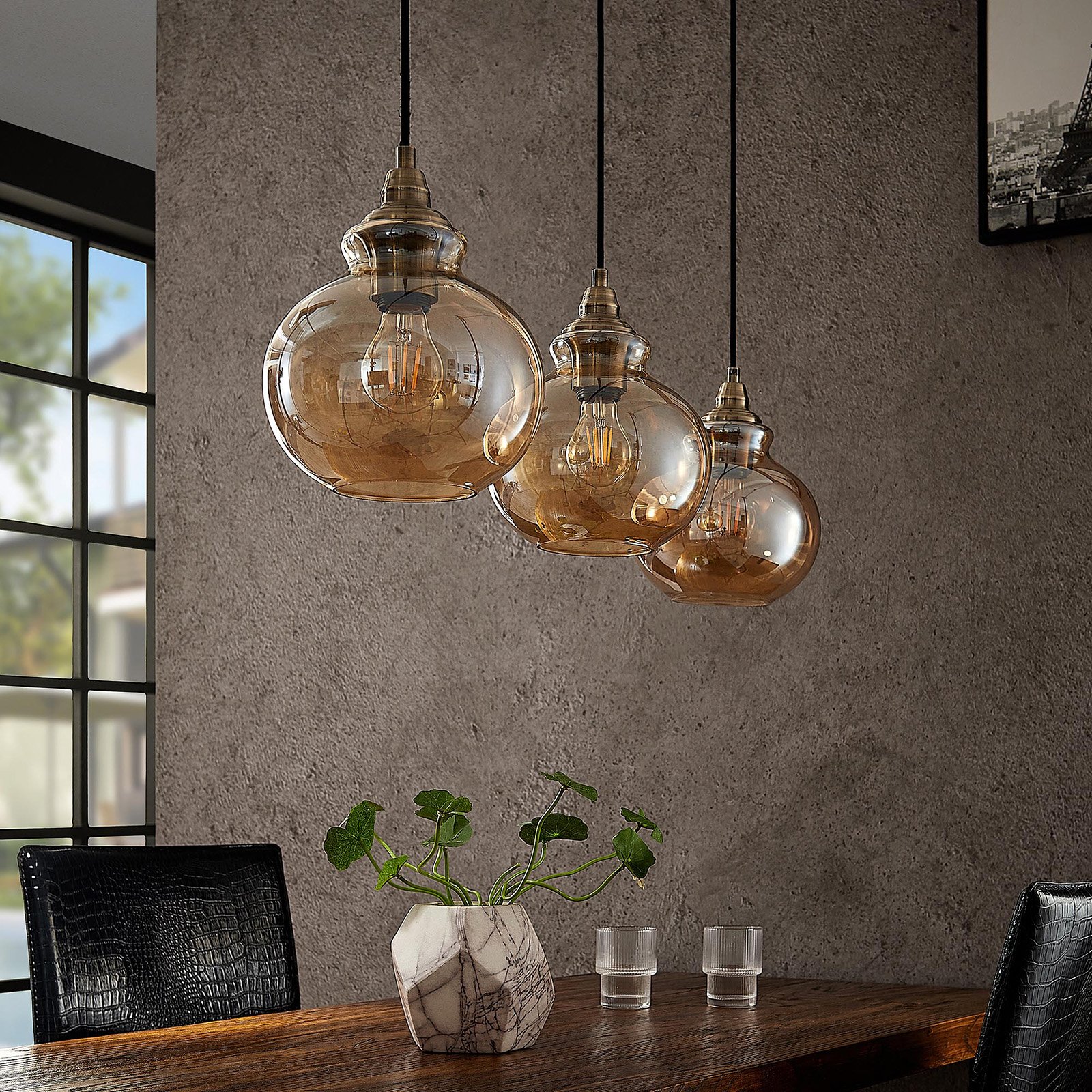 Tymoni Hanglamp Amber/Wood - Lindby