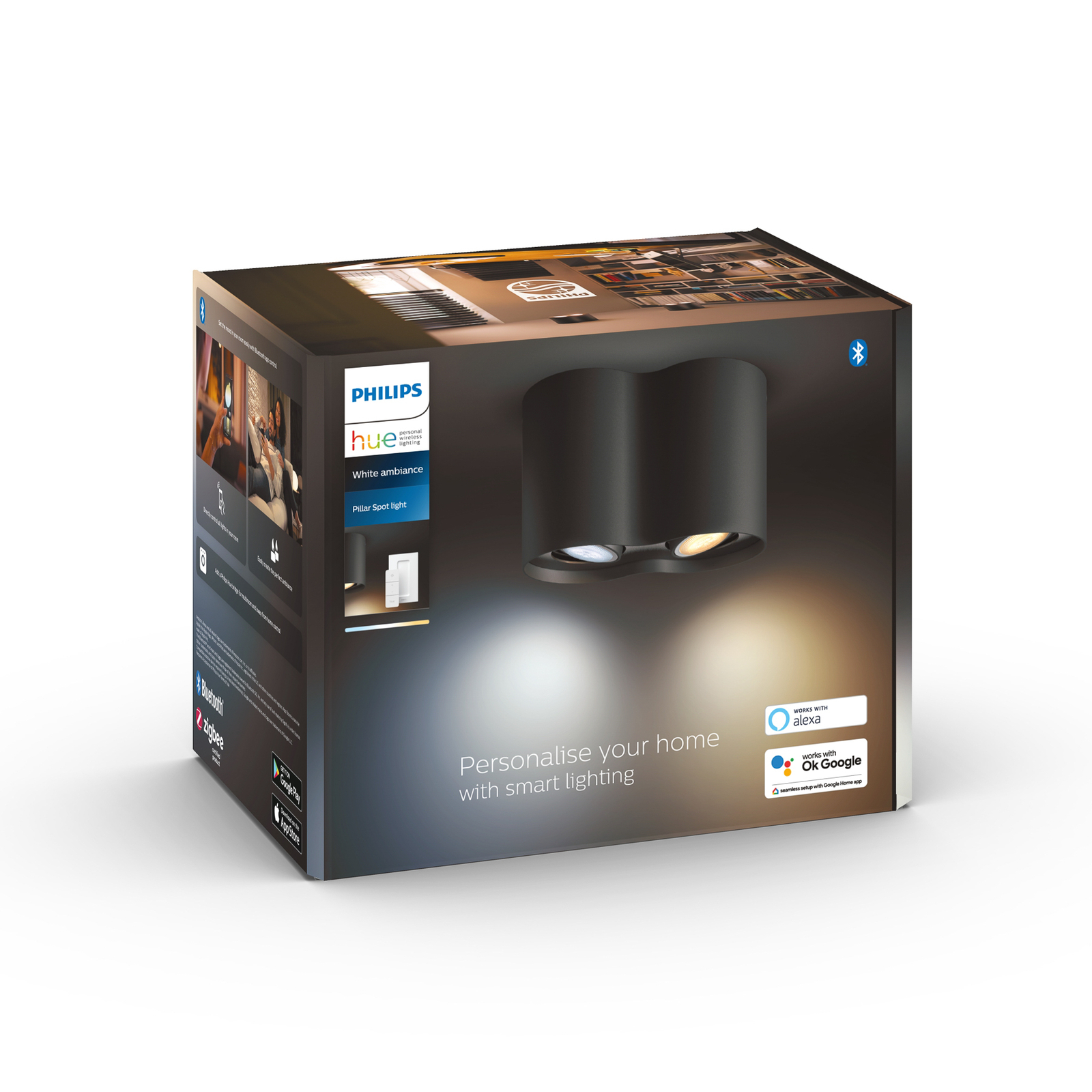 Philips Hue White Ambiance Pillar 2 lampes noir