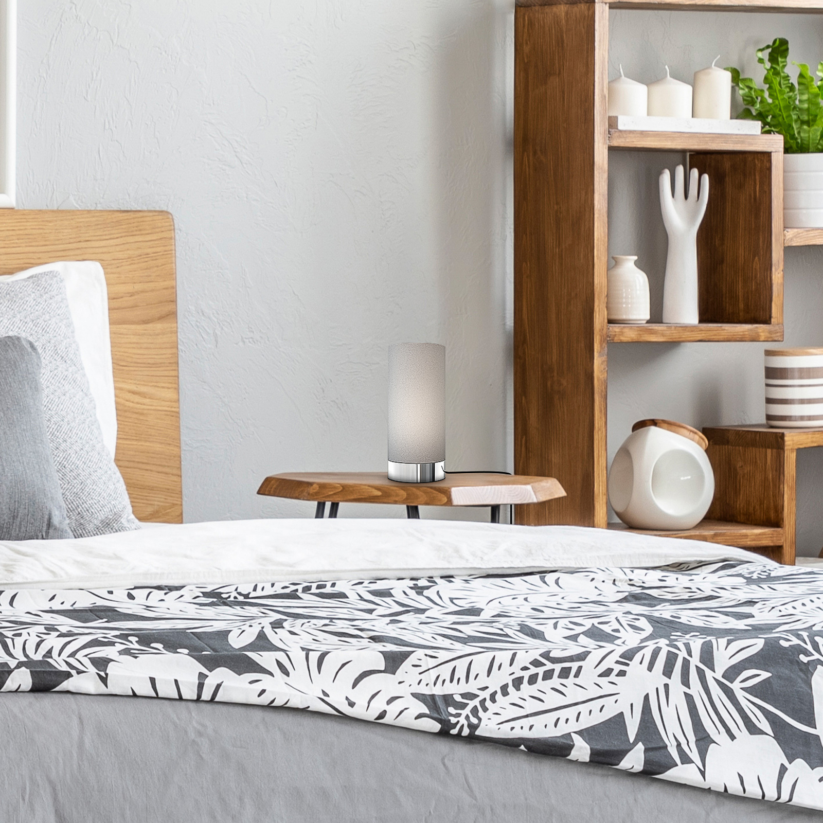 Tischleuchte Gloris, grau, Textil, Höhe 24,4 cm, E14, Dimmer