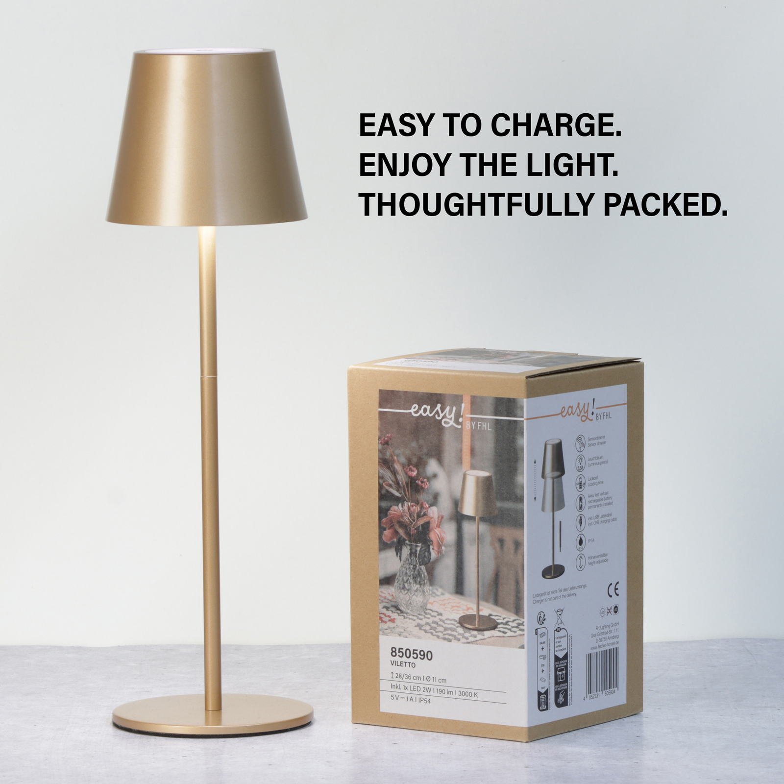 LED-akku-pöytävalaisin Viletto, kahvinruskea, IP54