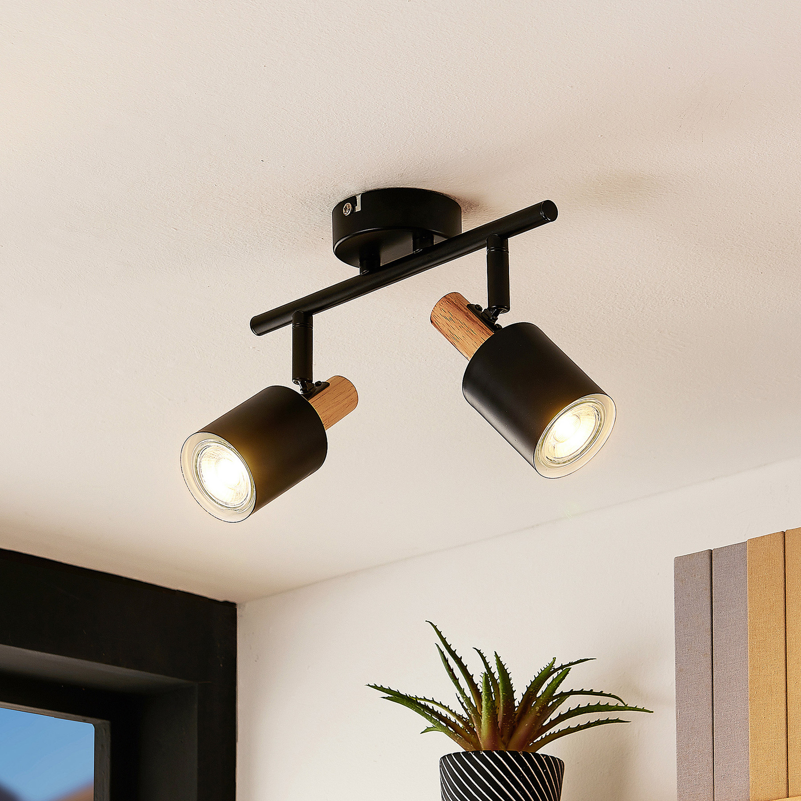 Lindby Junes LED ceiling spotlight 2-bulb, black