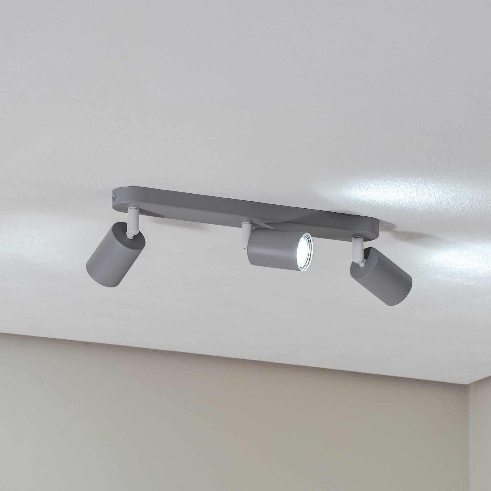 Spot pour plafond Livia, gris, 52 cm, à 3 lampes, métal, GU10