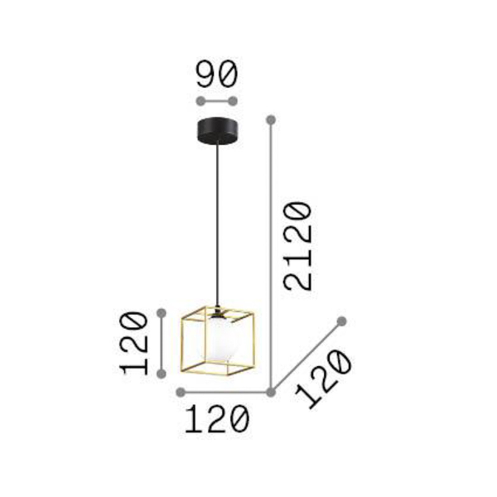 Ideal Lux Lingotto hanglamp, 1-lamp, zwart, opaalglas