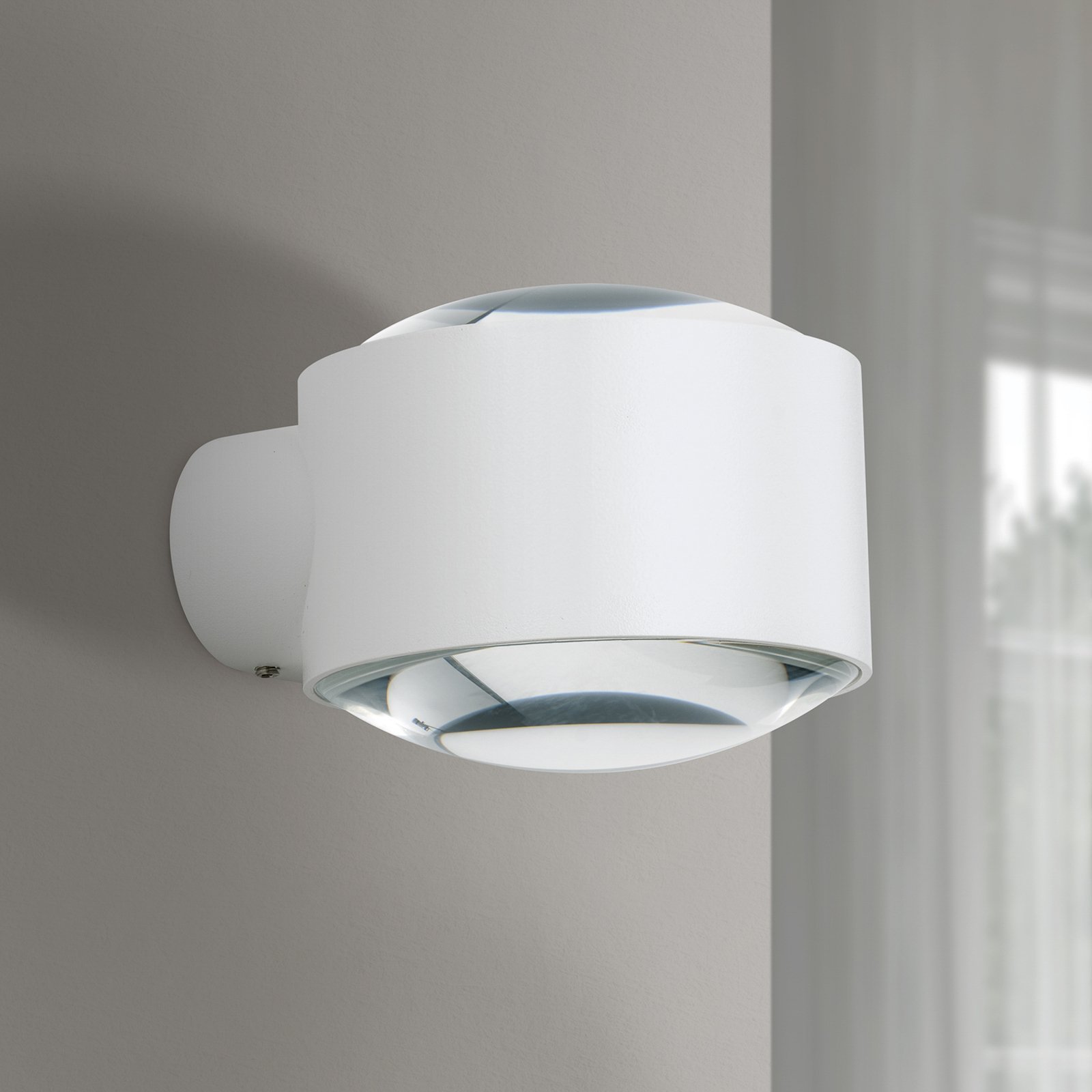 Tatra LED buitenwandlamp, wit, Ø 10,2 cm, aluminium, omhoog/omlaag