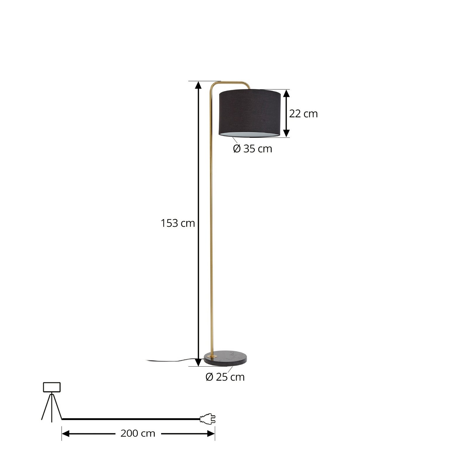 Hillary Floor Lamp Black/Gold - Lindby