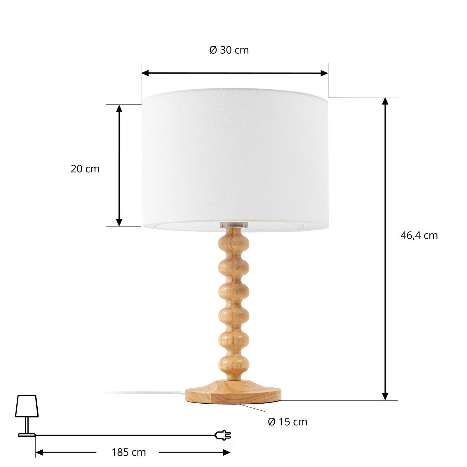 Lampa stołowa Lucande Karlie, wysokość 45 cm, biała, drewno, E27