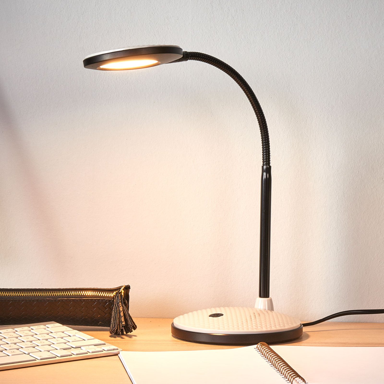 Lampe de bureau LED Ivan en gris clair et noir