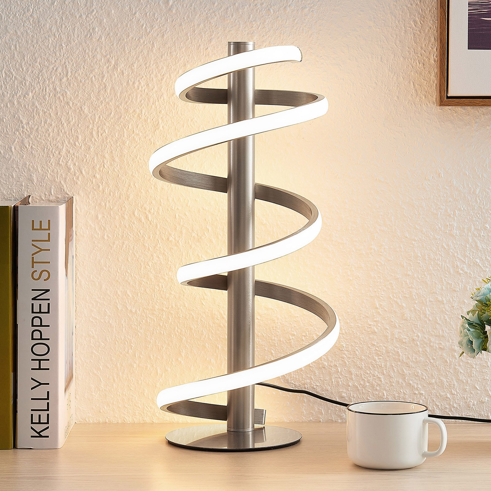 Lucande Milora -LED-pöytälamppu satinoitu nikkeli