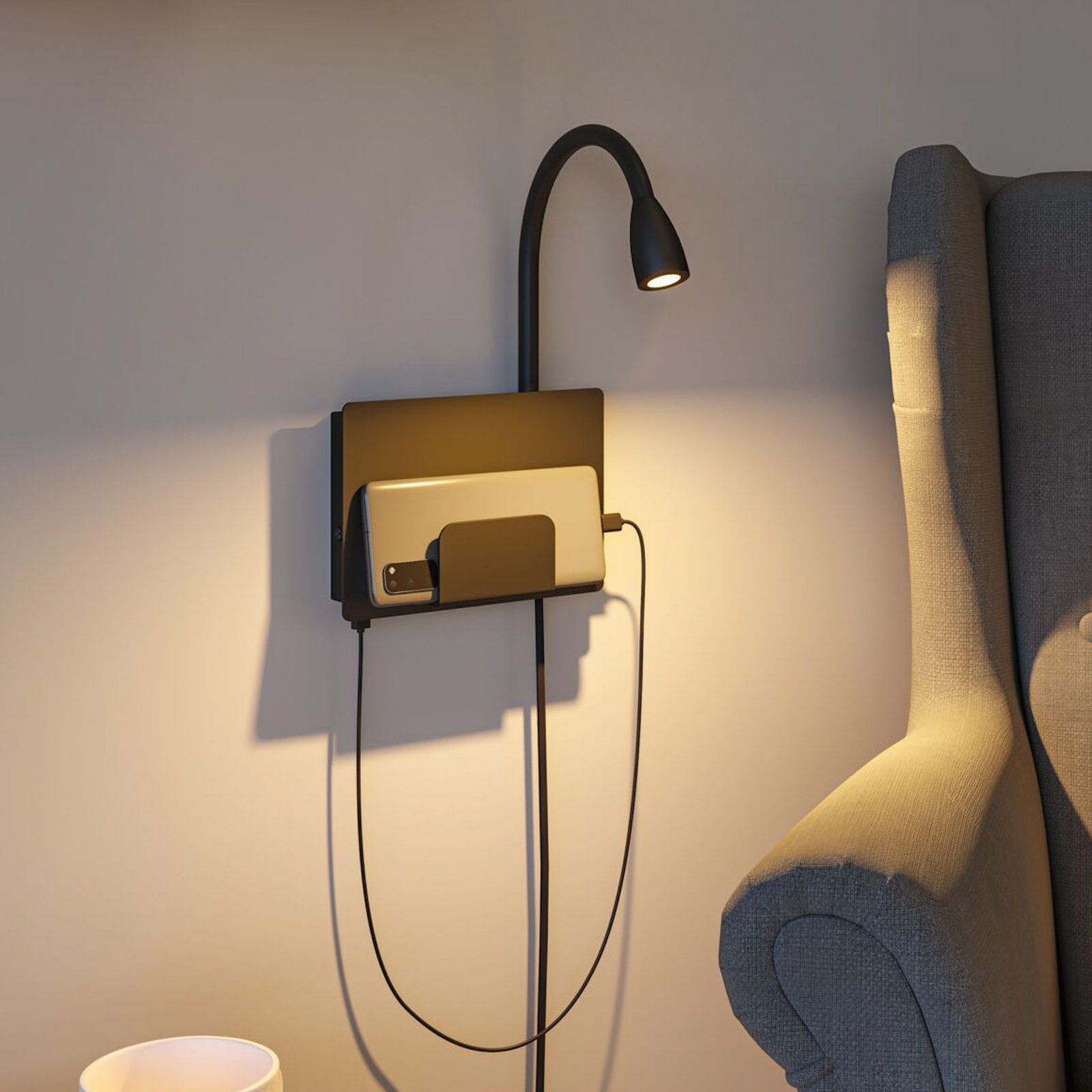 Halina LED Vägglampa USB C Matt Svart - Paulmann