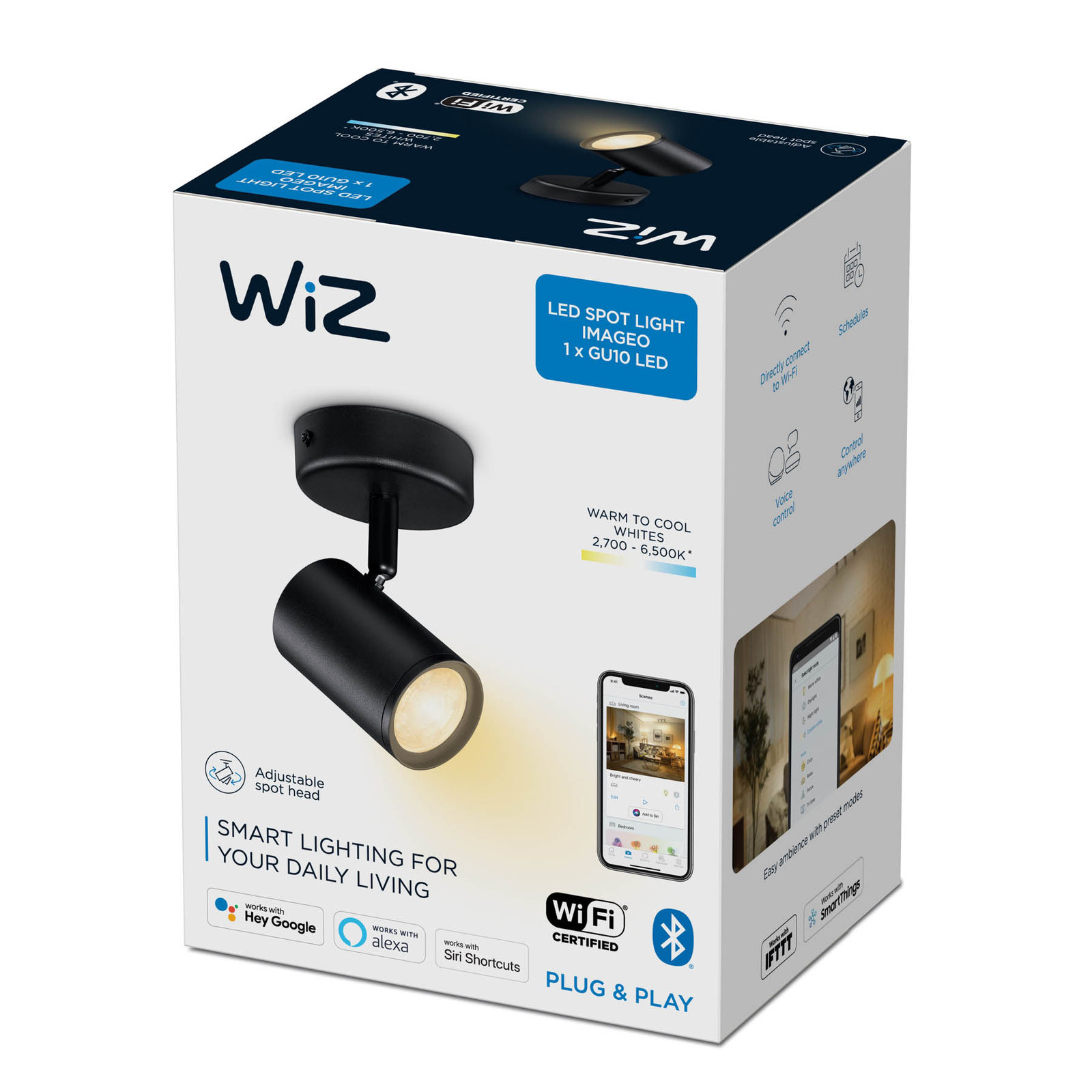 WiZ Imageo LED spot cu 1 lumină 2.700-6.500 K, negru