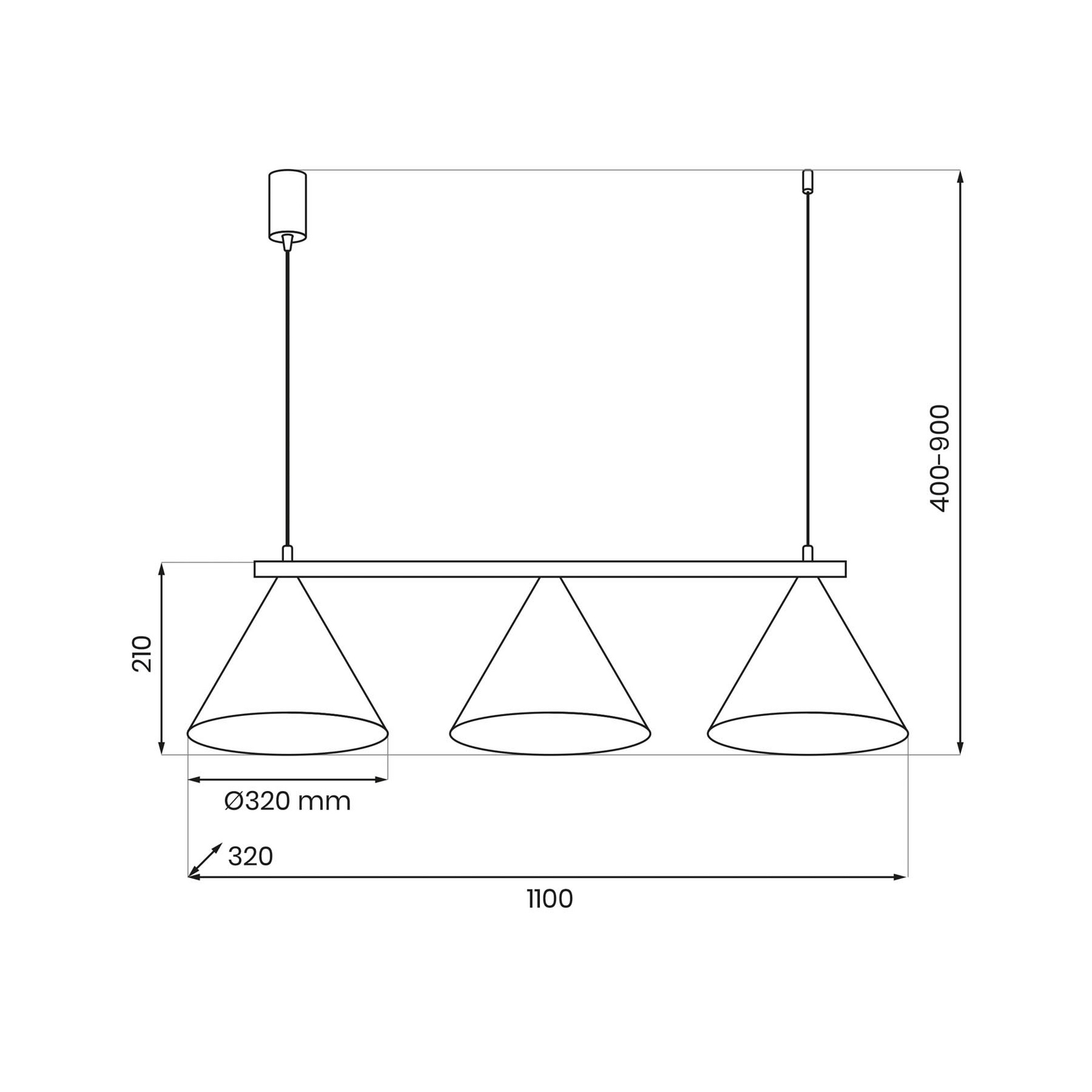 Capital pendant light, black, 3-bulb, Ø 32 cm, GX53