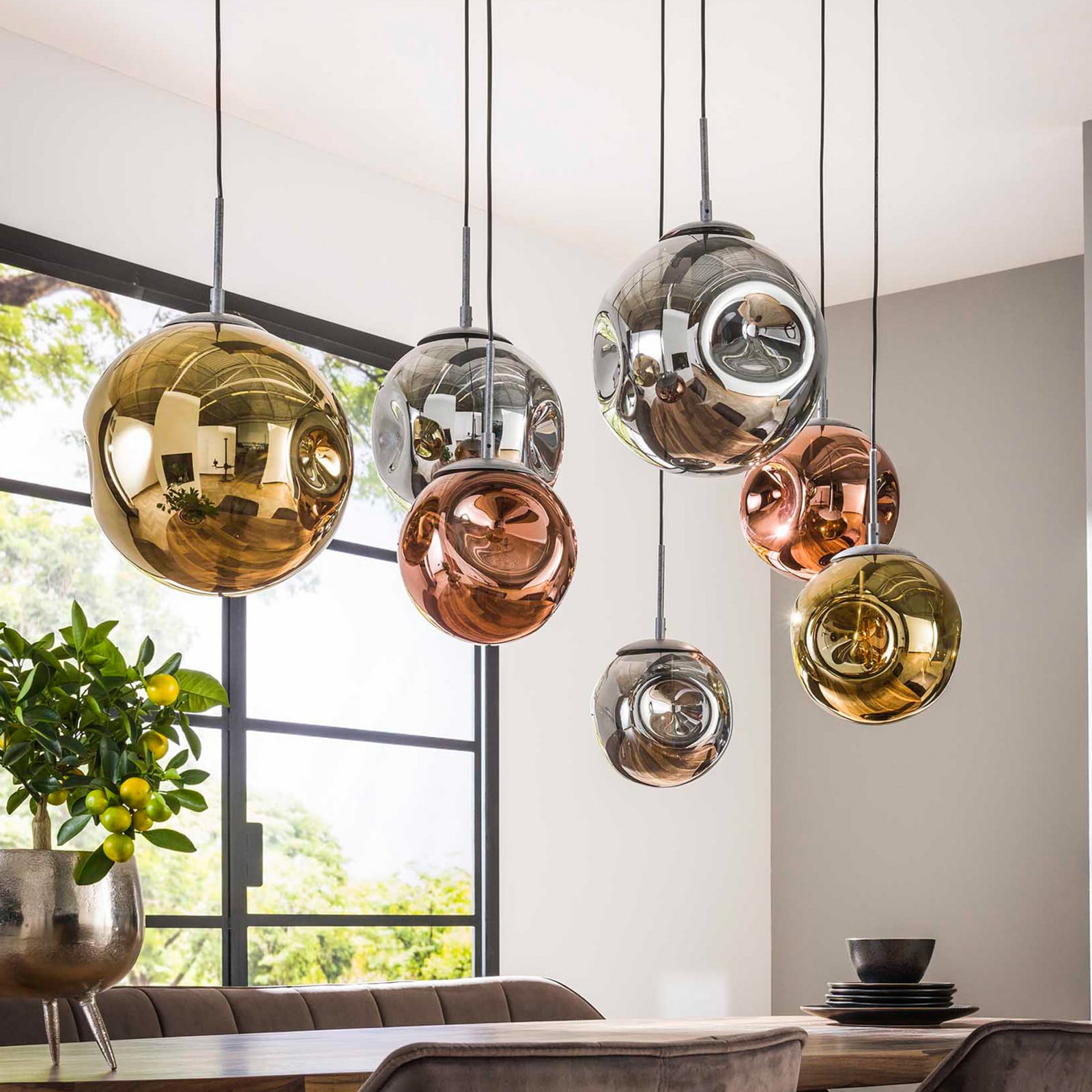 Zijlstra Lampă suspendată Valerya sfere de sticlă 7 becuri - Camera de zi / sufragerie - auriu cupru crom argintiu antic