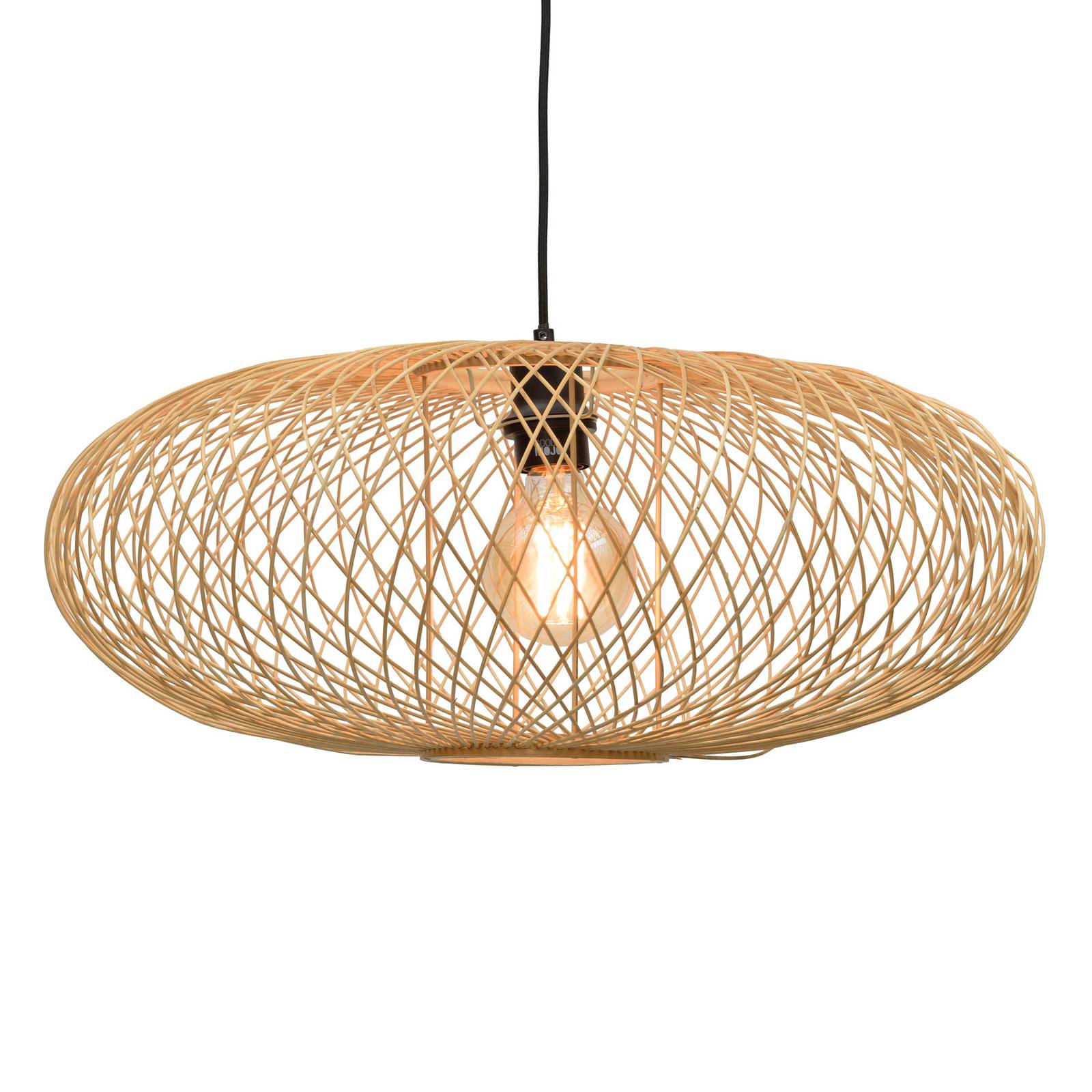Good & Mojo GOOD MOJO Cango a sospensione, ellissi, naturale, per soggiorno / sala da pranzo, bambù, ferro, tessuto, E27, 40 W, altezza: 25 cm