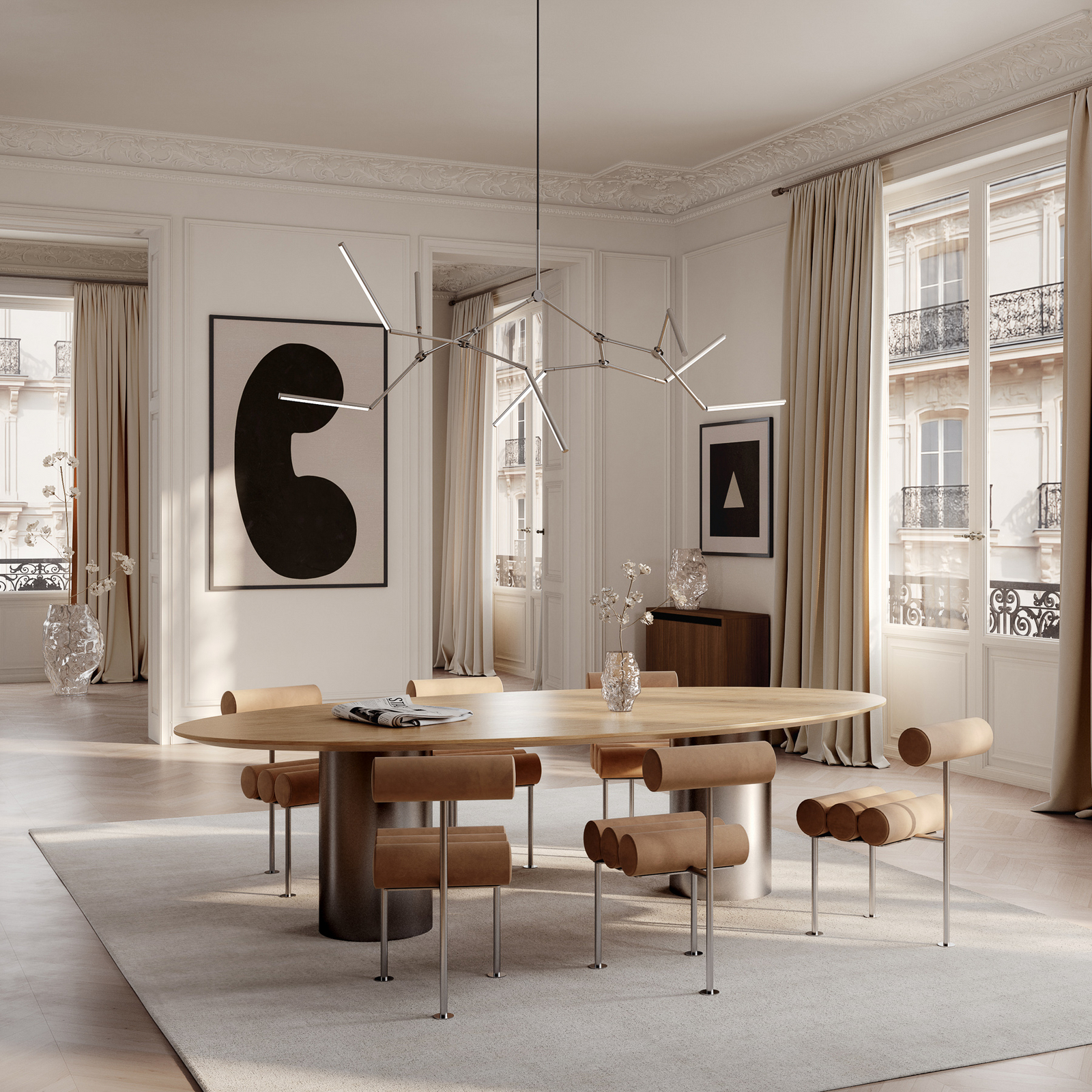 Stick LED kroonluchter chroom, 196 cm, 8-lamps - 101 Copenhagen