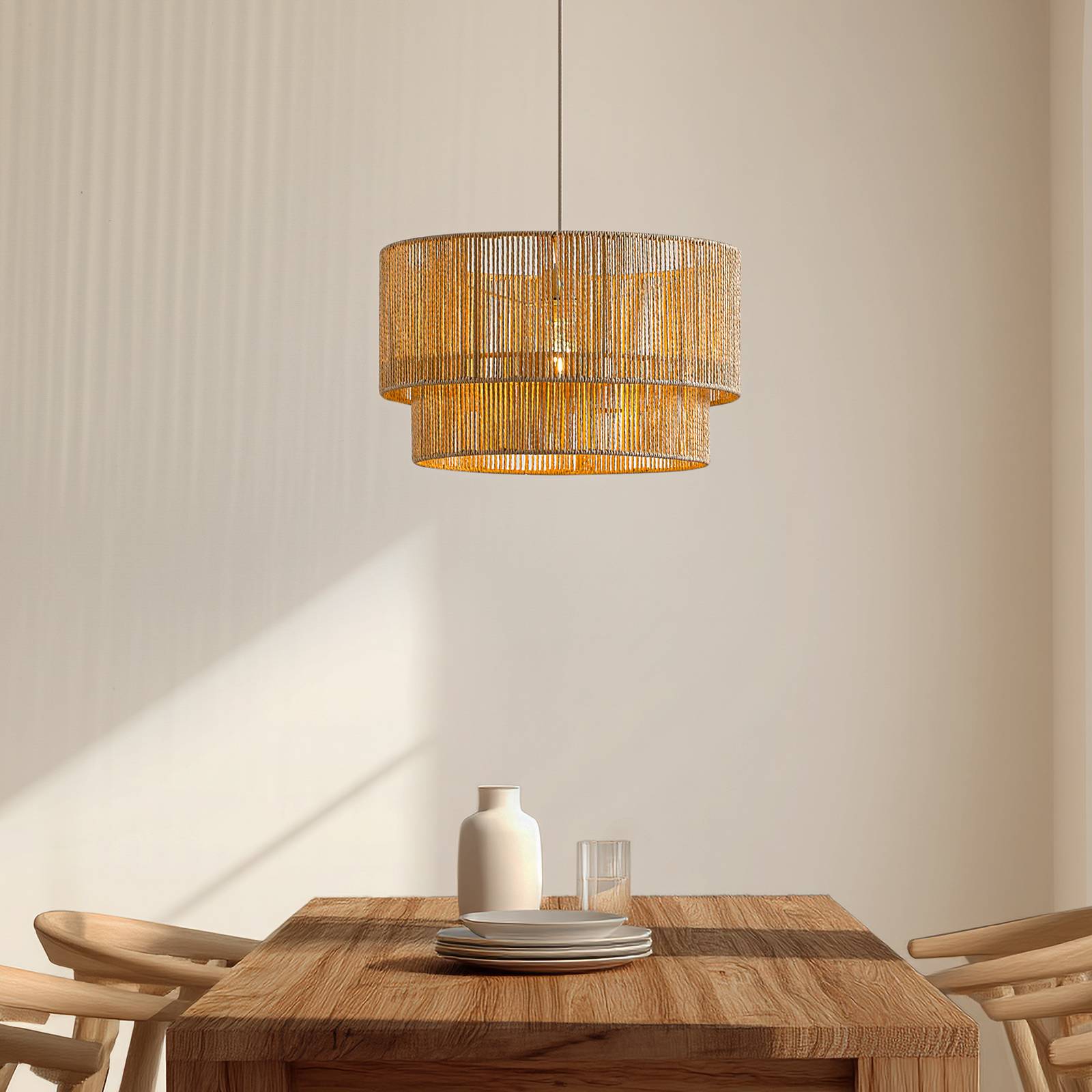 Lindby Hängeleuchte Anuva, Ø 45 cm, beige, Papier, E27 günstig online kaufen