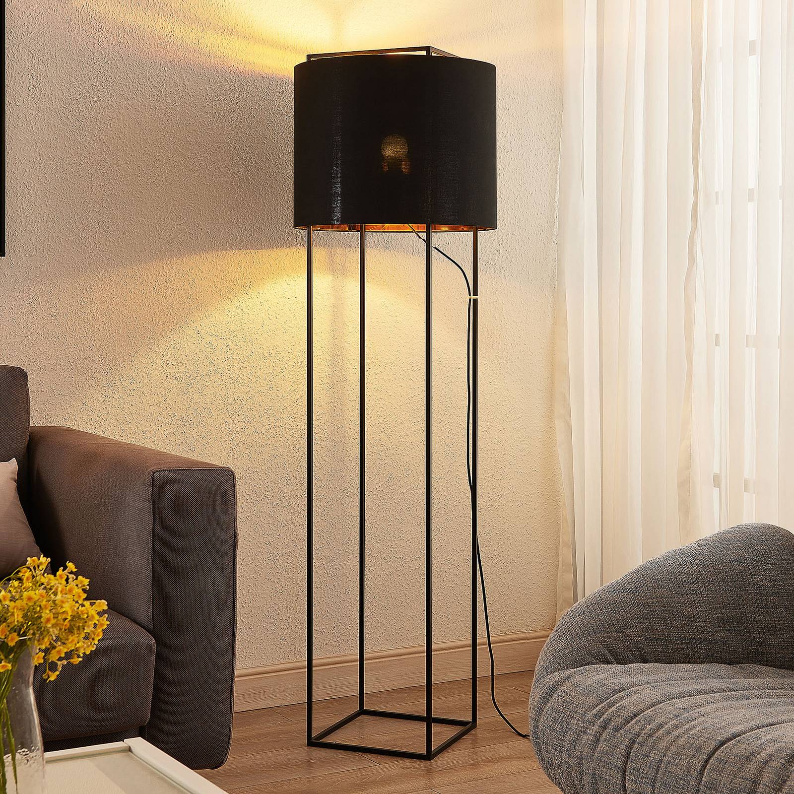 Lindby Kesta lampadaire en tissu support 4 barres