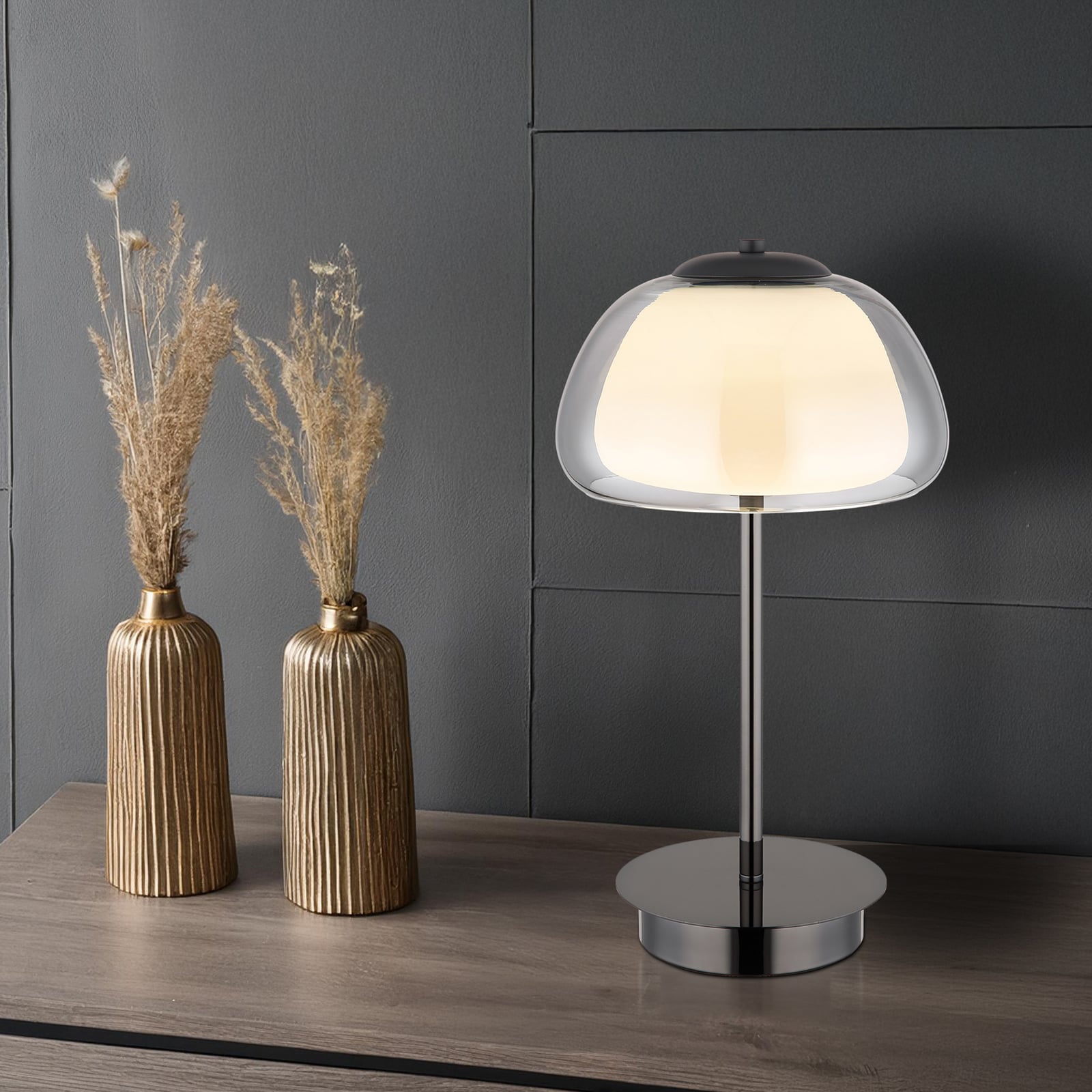 Stolová LED lampa Avila, dymovo šedá/čierna, sklo, CCT, stmievateľné Stolová LED lampa Avila, dymovo šedá/čierna, sklo, CCT, stmievateľné