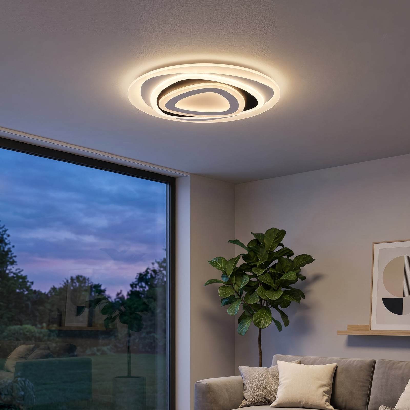 Plafoniera LED Zilo, bianco/nero, metallo, telecomando Plafoniera LED Zilo, bianco/nero, metallo, telecomando