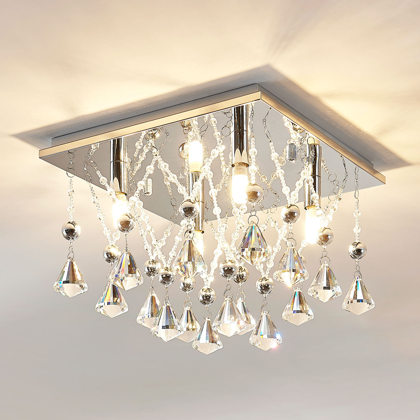 Saori crystal ceiling lamp, chrome-plated