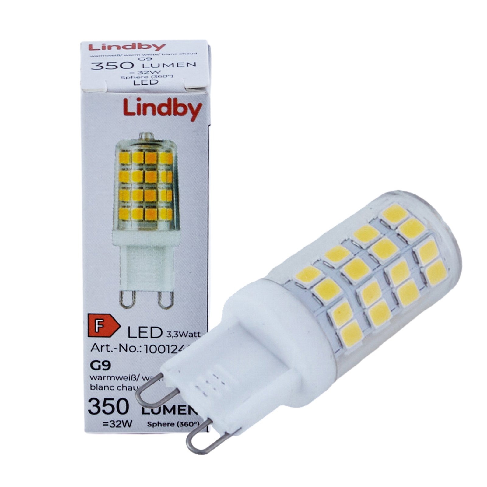 Lindby bi-pin LED bulb, G9, 3 W, clear, 4,000 K, 350 lm