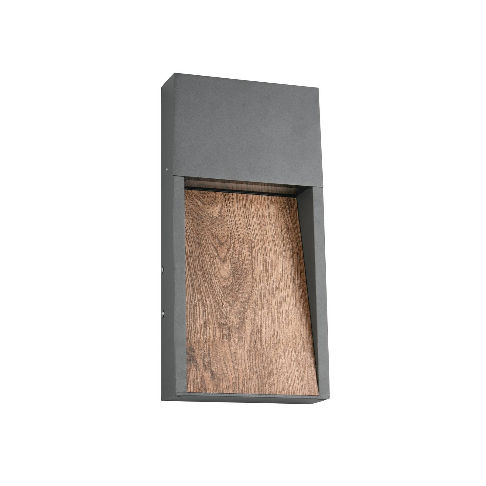 LED-Außenwandlampe SALMON, Holzoptik, Metall Höhe 33 cm IP44