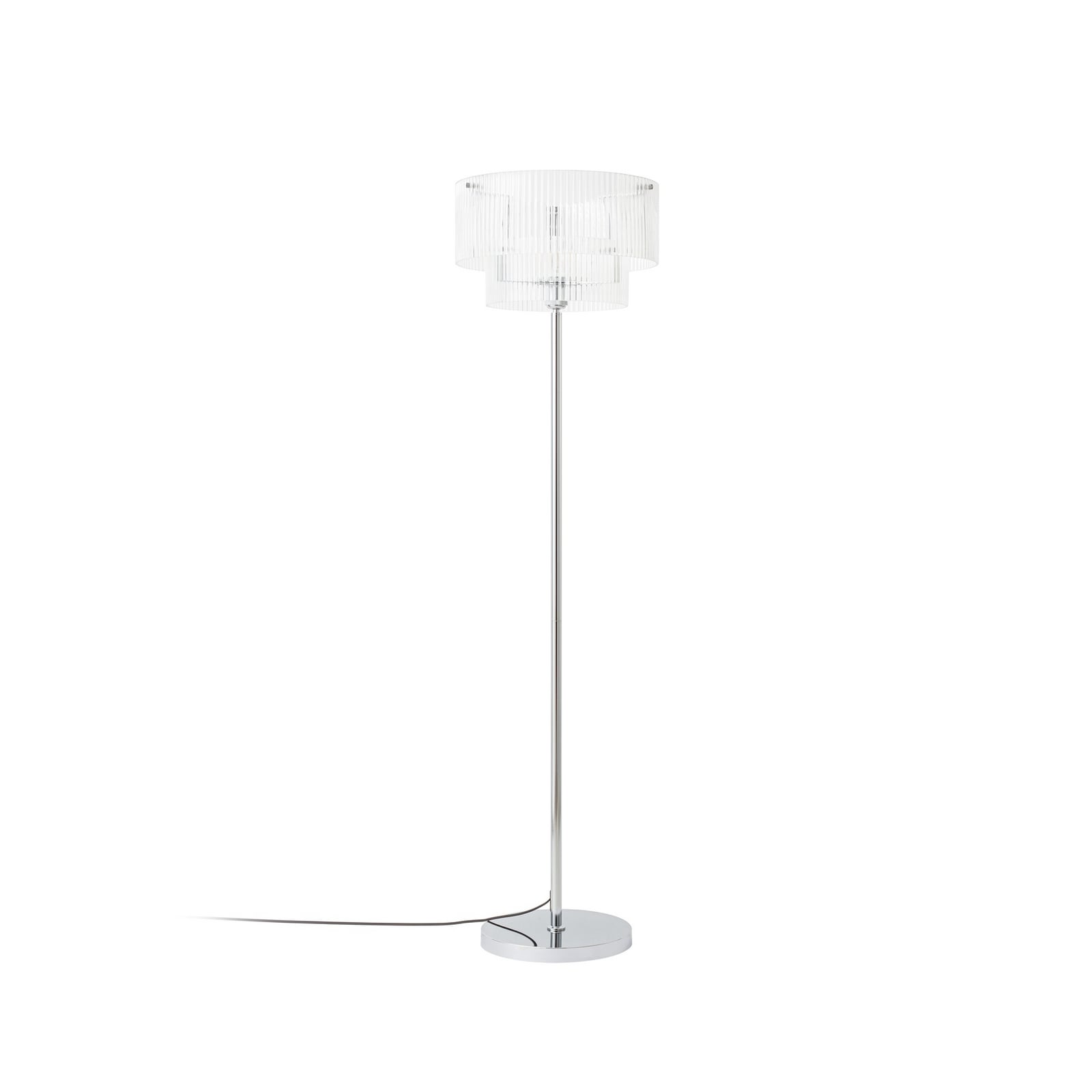 Lucande Meritt álló világítás, króm/átlátszó, magasság 160 cm, üveg