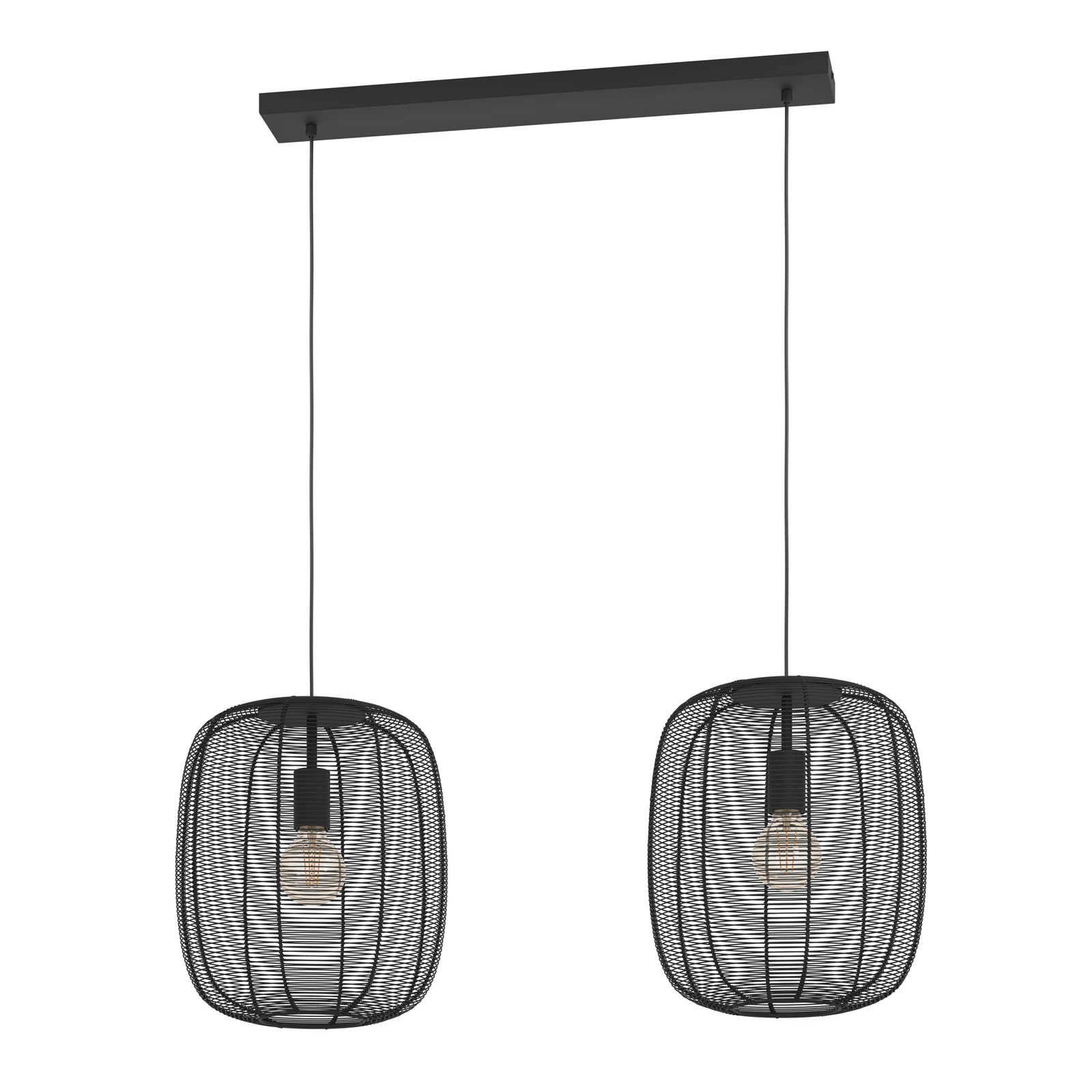 Rinroe hänglampa, längd 90 cm, svart, 2 lampor, stål