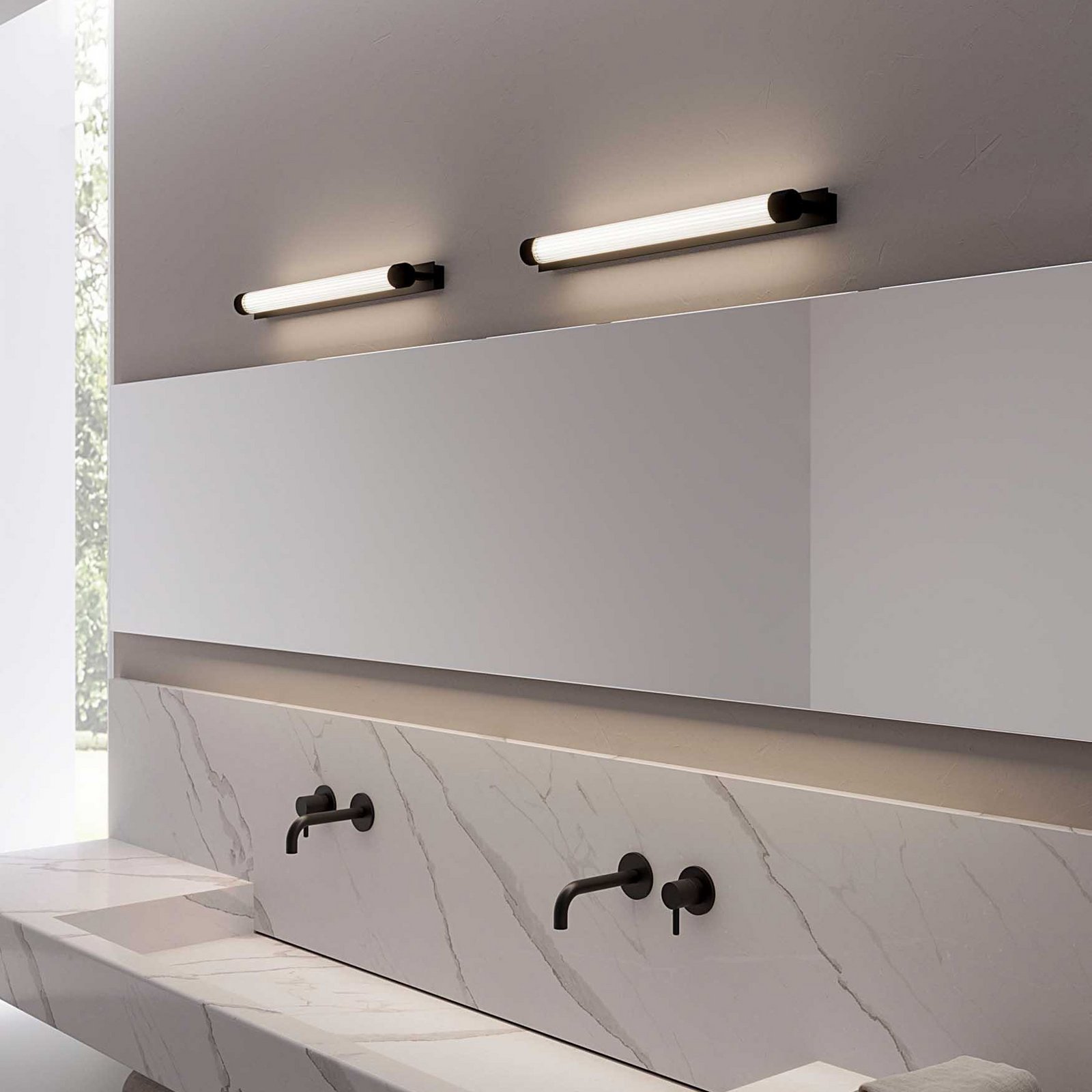 OLEV LED-Wandlampe CHARMER, schwarz Metall/Glas 2.700 K IP44