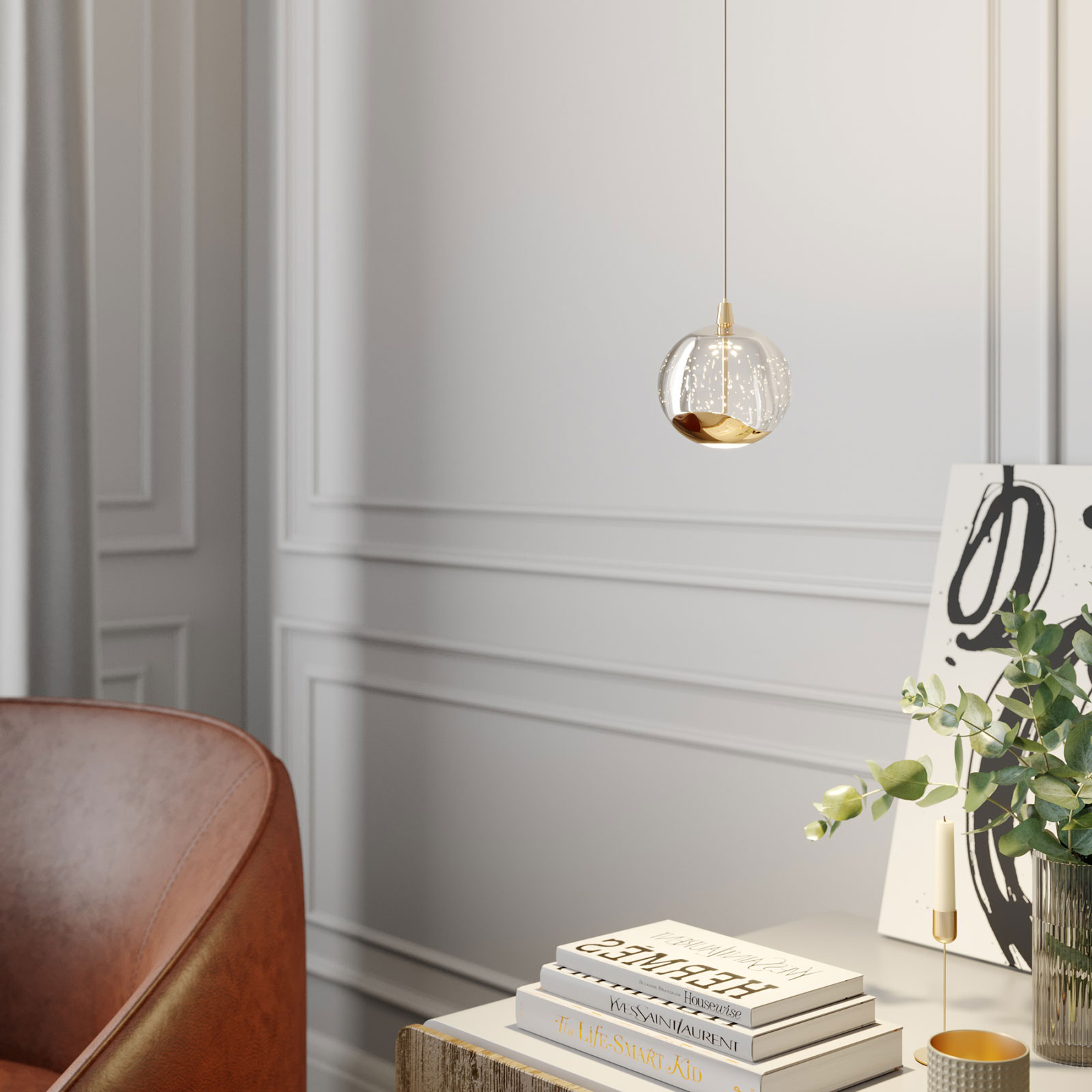LED-pendellampe Hayley med glaskugle, 1 lys, Lampegiganten.dk