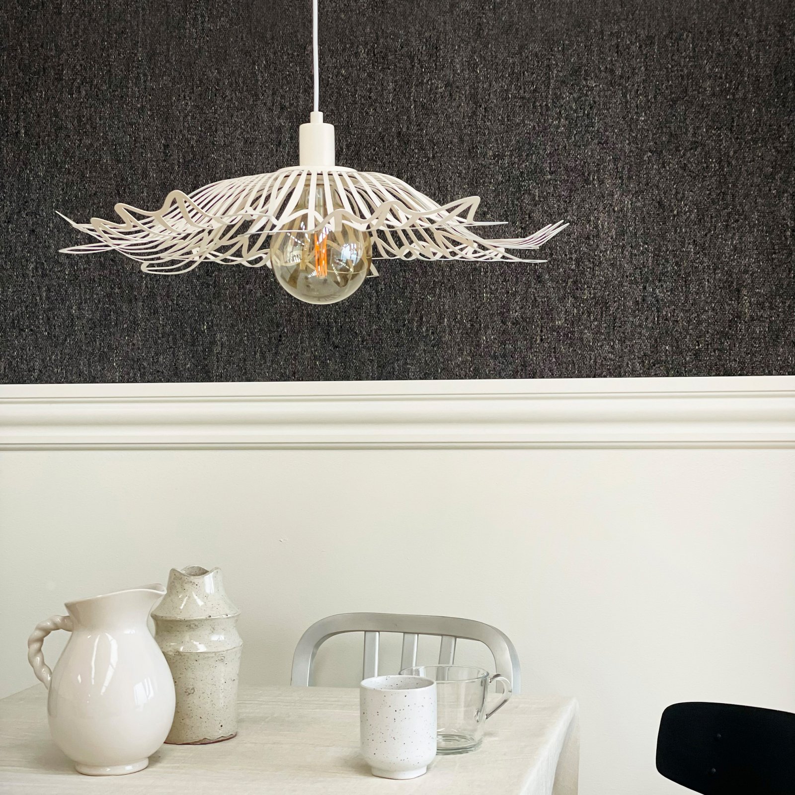 Dyberg Larsen Flora hanging light, pearl white, Ø 60 cm, metal