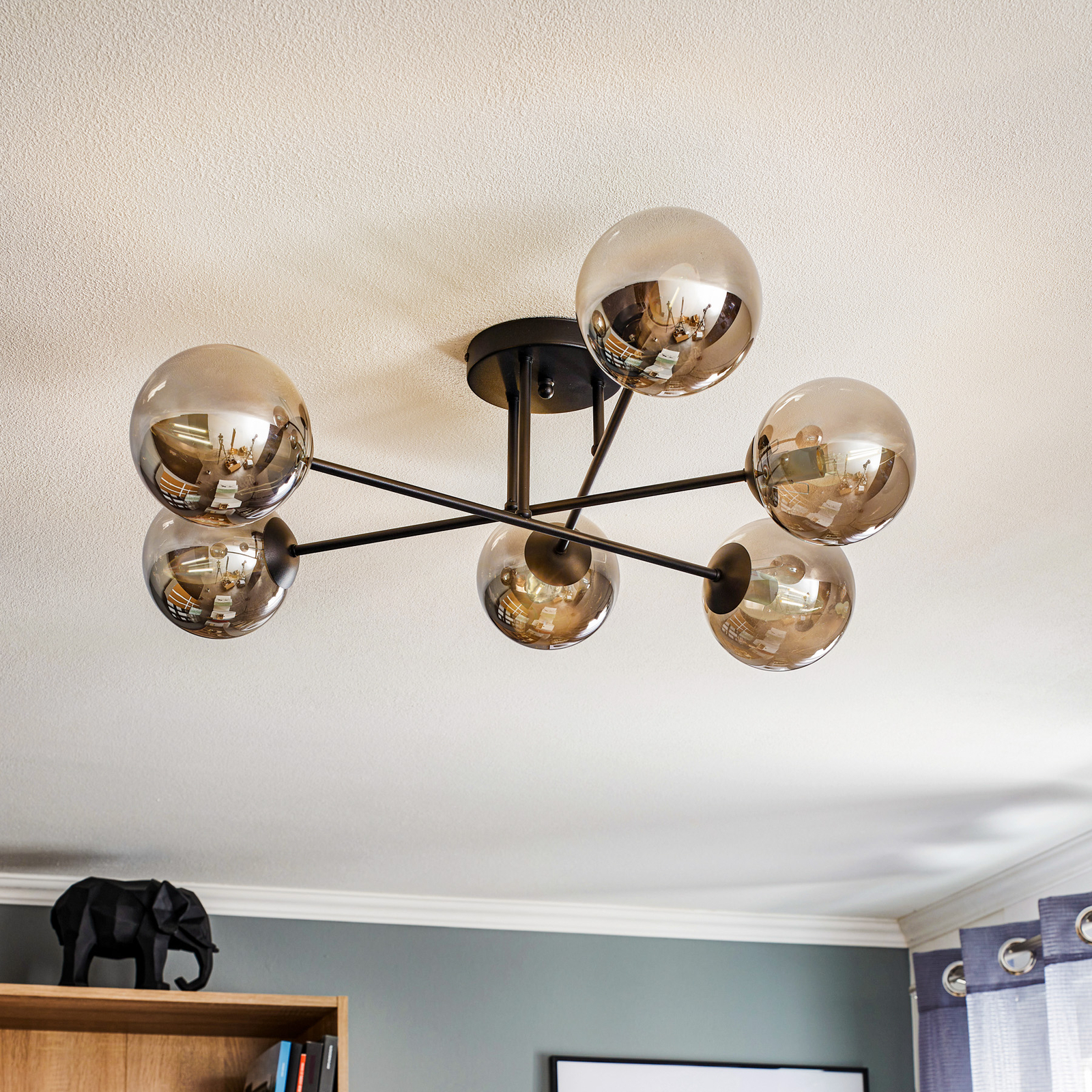 Lampa sufitowa Glassy 6-pkt prosta szkło grafitowe