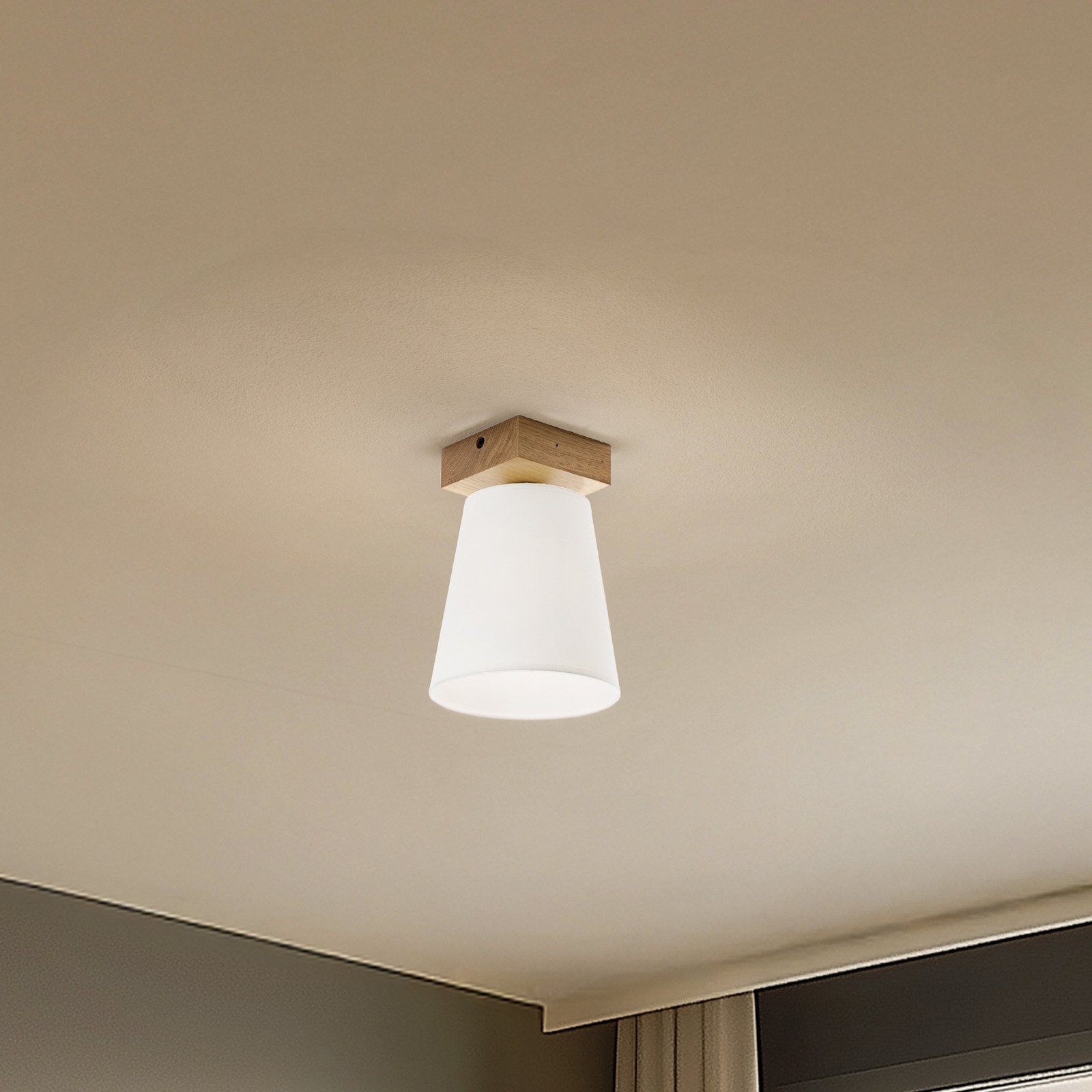 Envostar Risco plafonieră de 1 lumină cu abajur din material textil alb - Camera de zi / sufragerie - alb lemn deschis negru